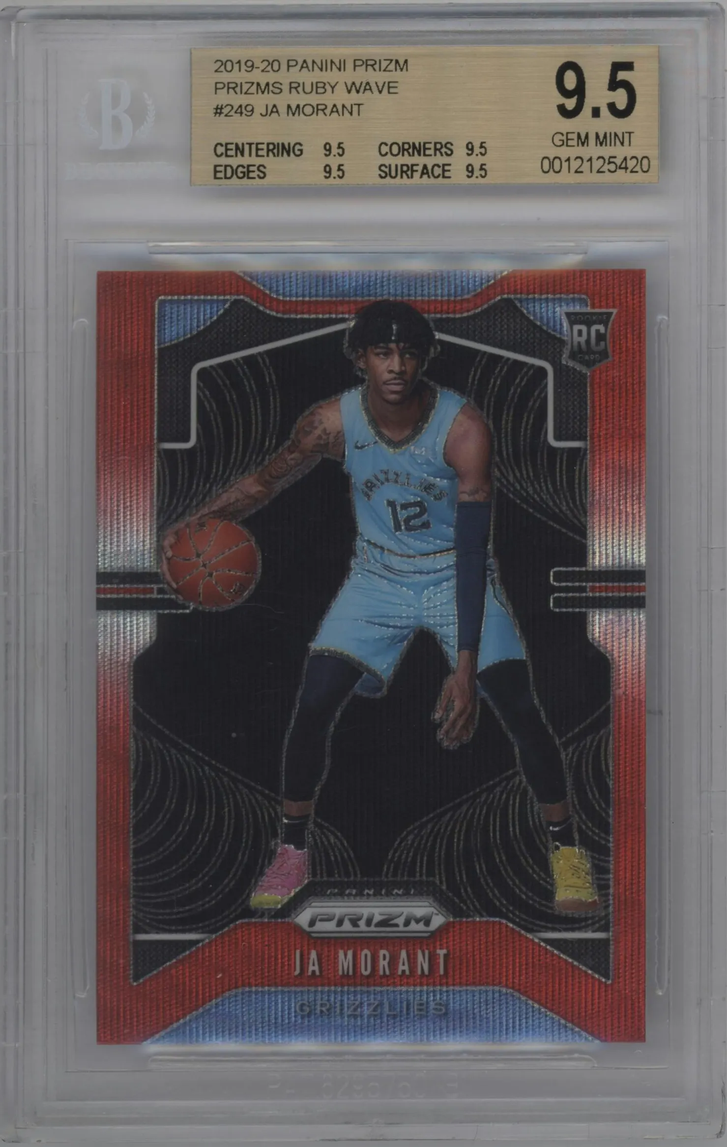 2019 Panini Prizm Ja Morant Ruby Wave #249 BGS 9.5