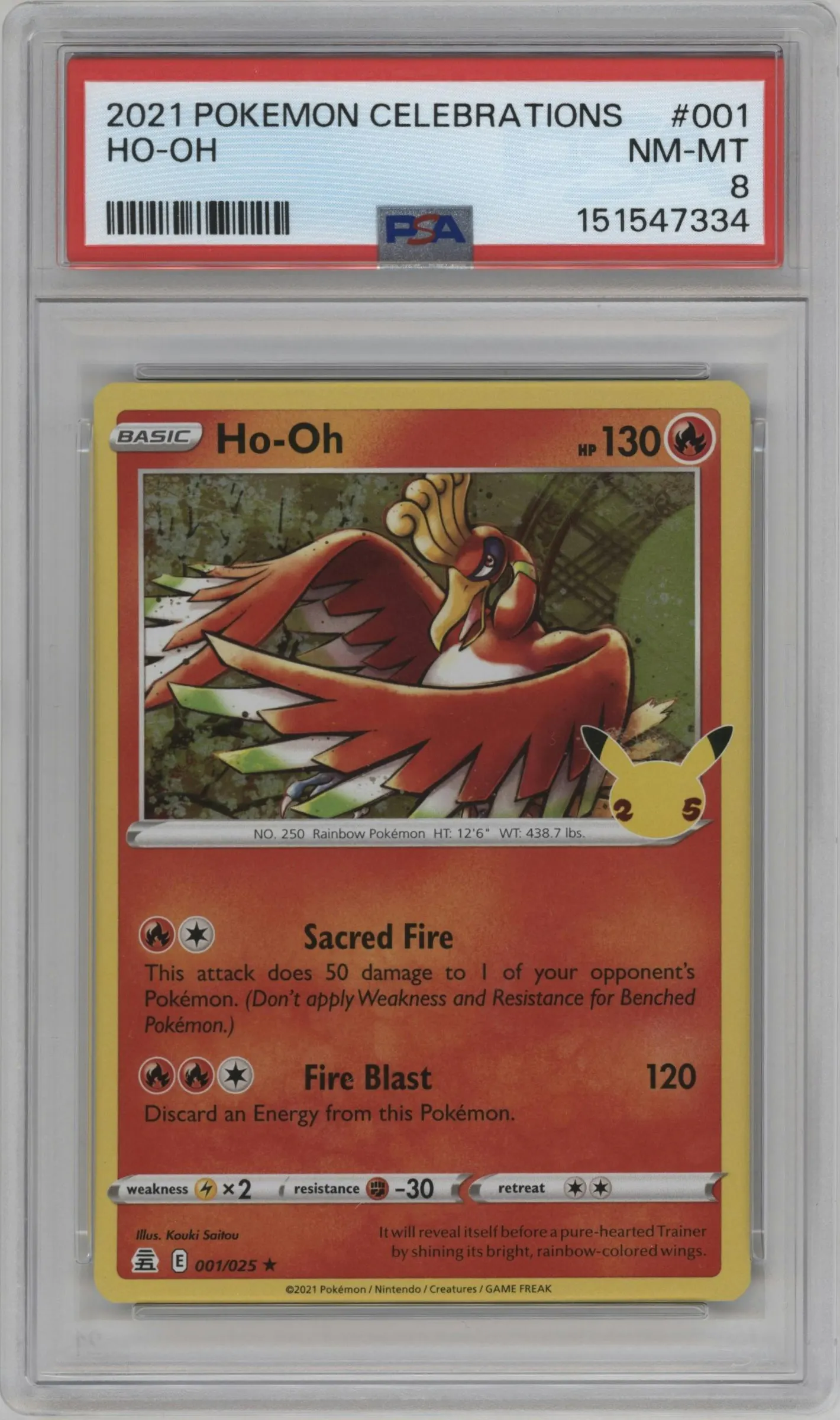 2021 Pokemon SWSH Celebrations Ho-Oh #001 PSA 8