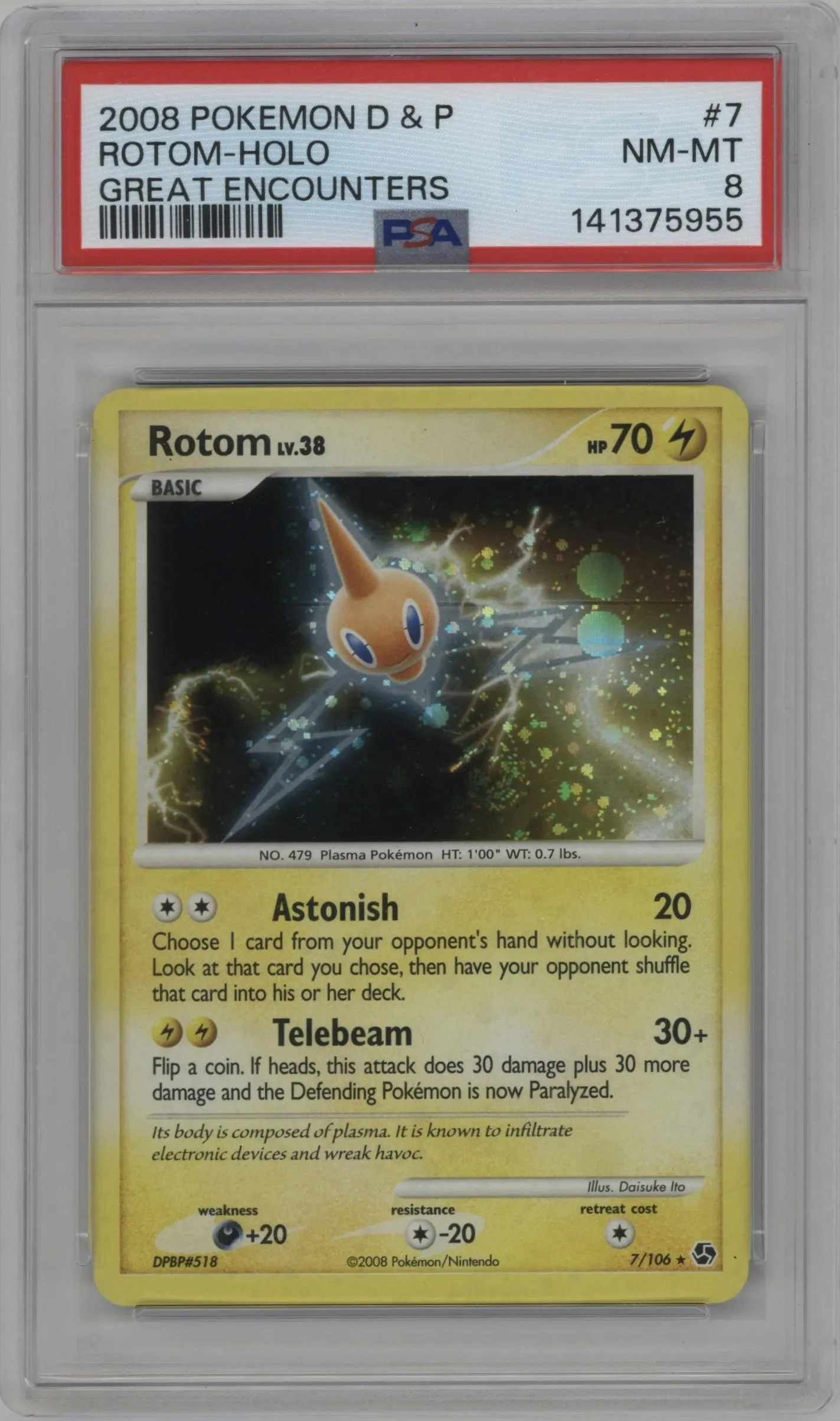 2008 Pokemon D&P Great Encounters Rotom #7 PSA 8