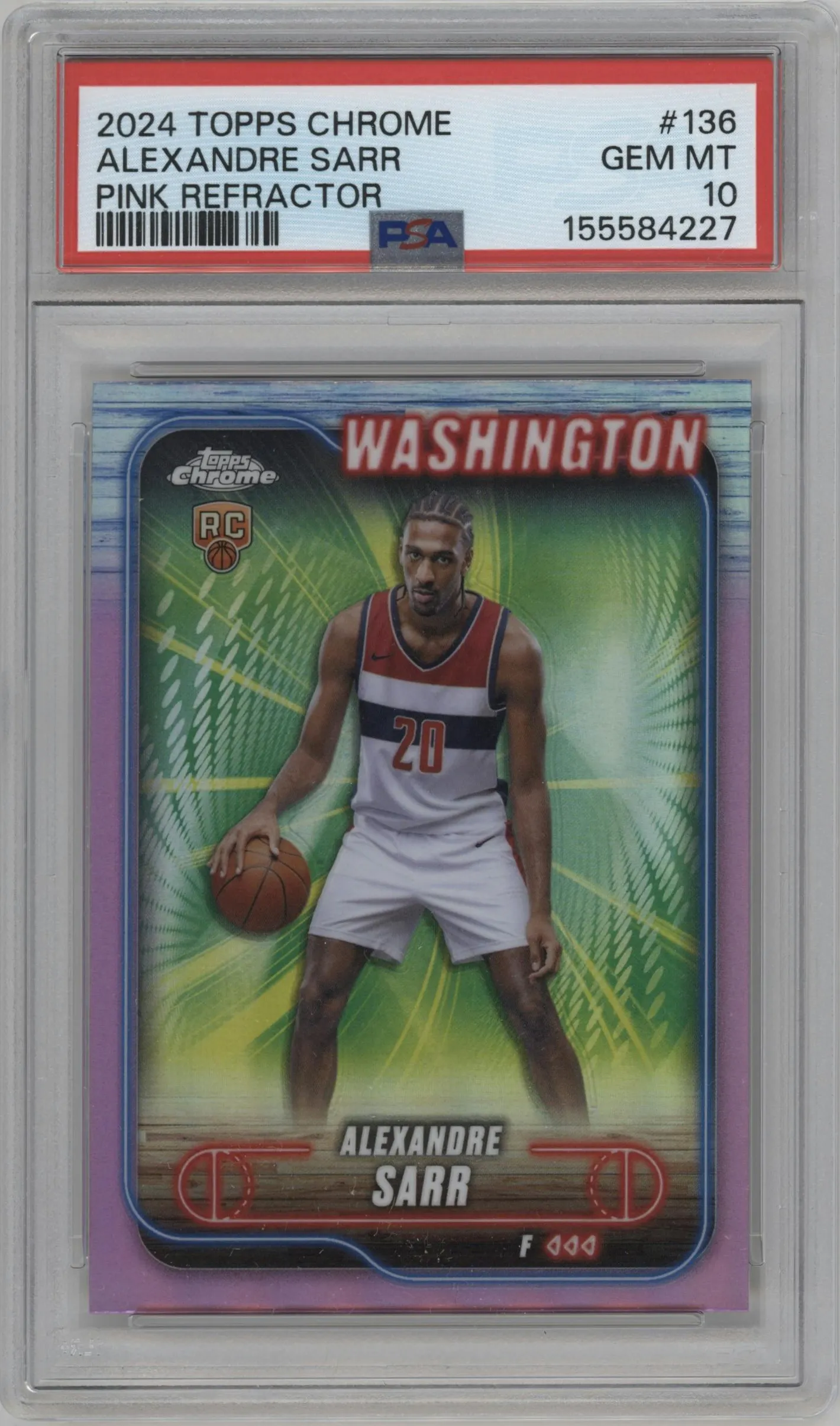 2024 Topps Chrome Alexandre Sarr Pink Refractor #136 PSA 10