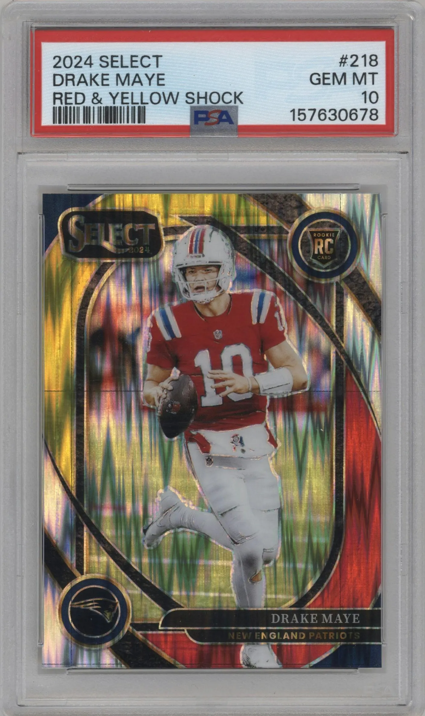 2024 Panini Select Club Lvl. Drake Maye Red & Yellow Shock #218 PSA 10