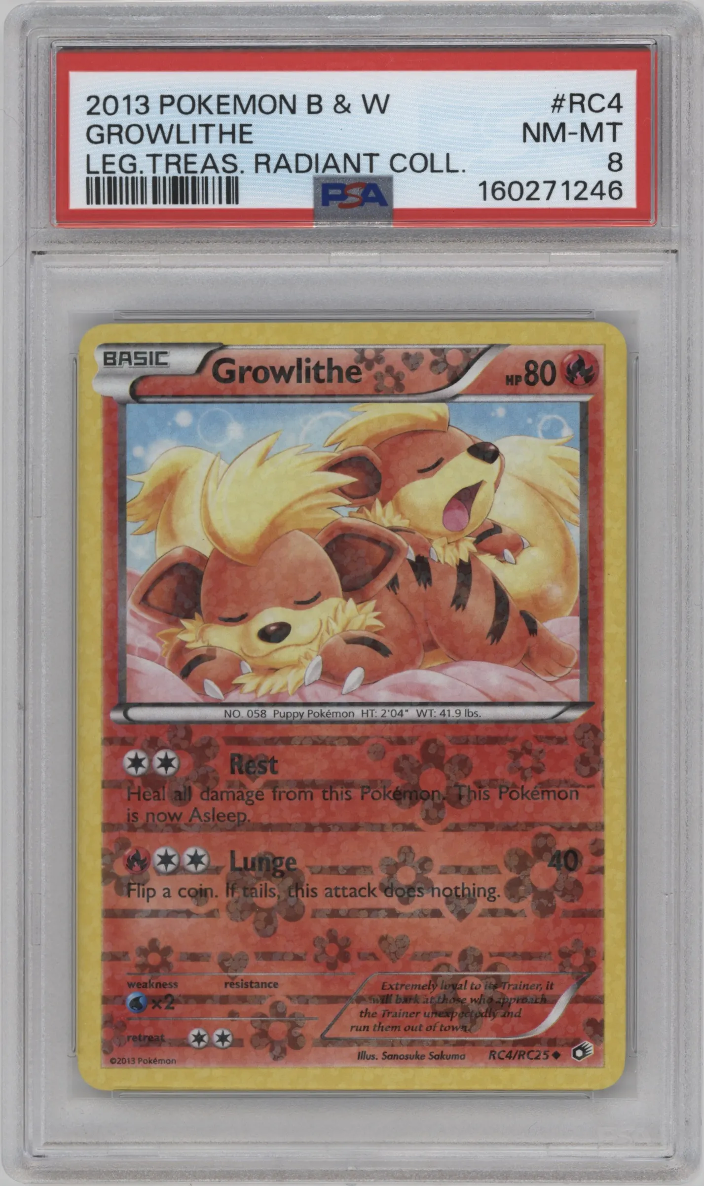2013 Pokemon B&W Radiant Collection Growlithe #RC4 PSA 8