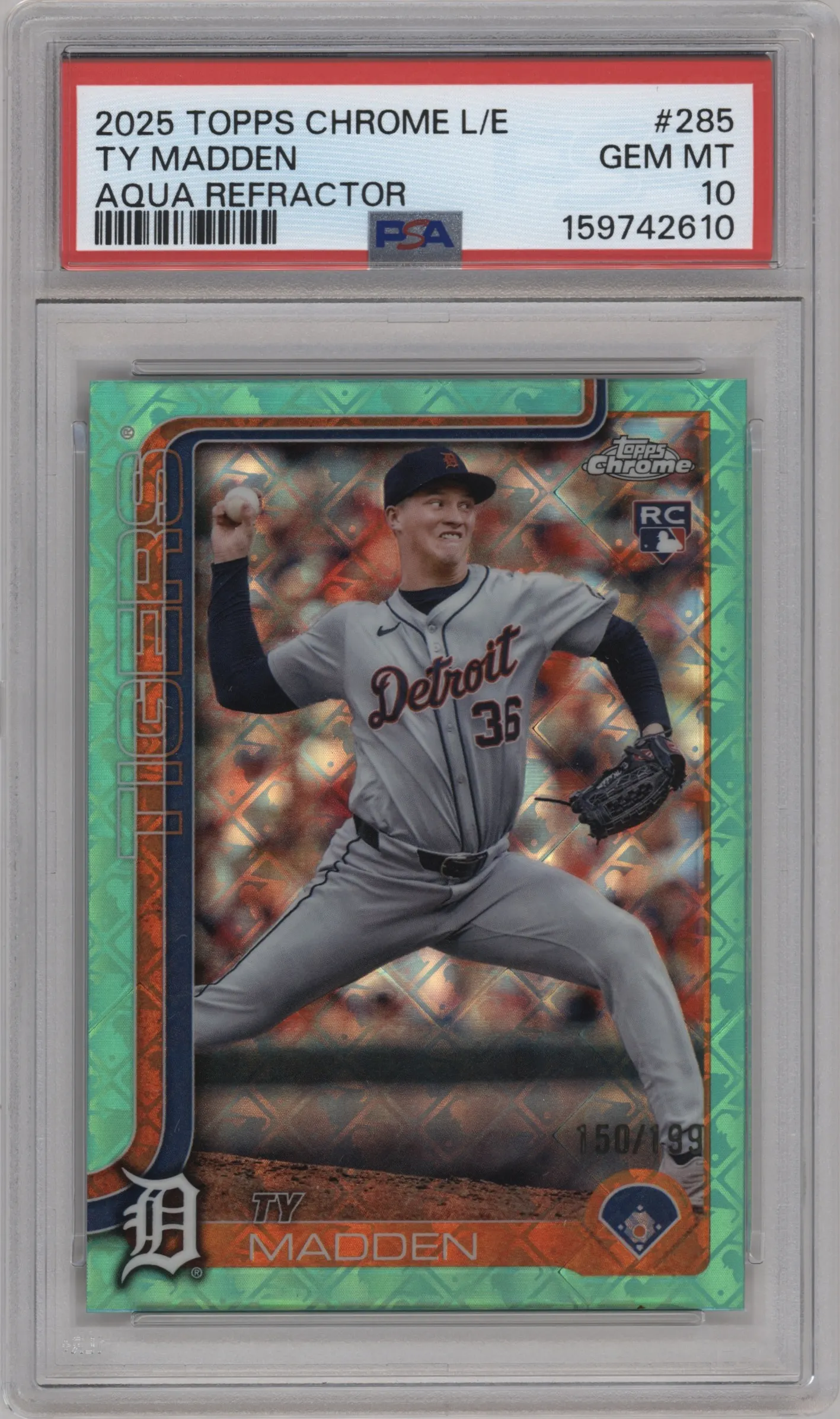 2025 Topps Chrome Logofractor Edition Ty Madden Aqua Refractors #285 PSA 10