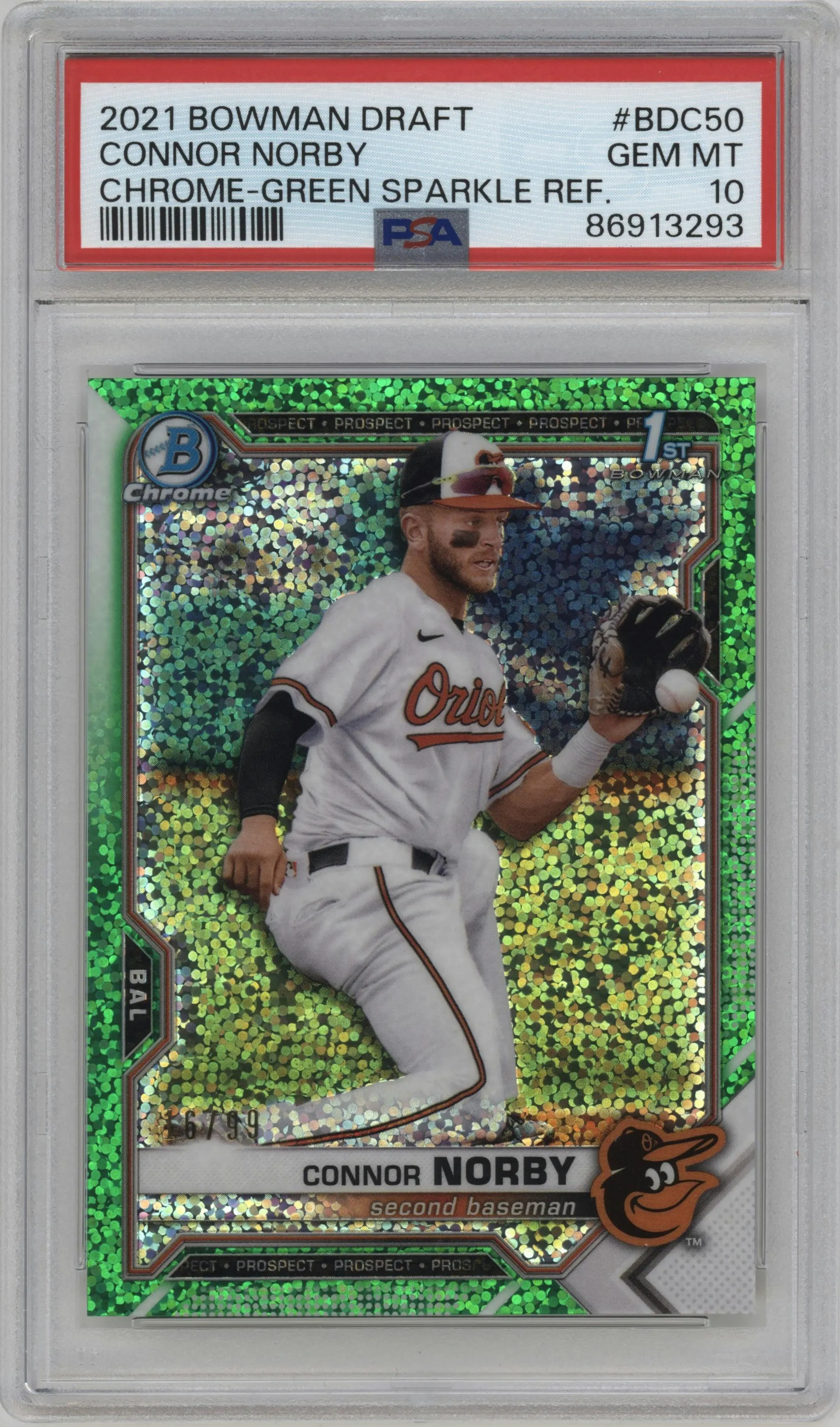 2021 Bowman Draft Chrome Connor Norby Green Sparkle Refractor #BDC-50 PSA 10