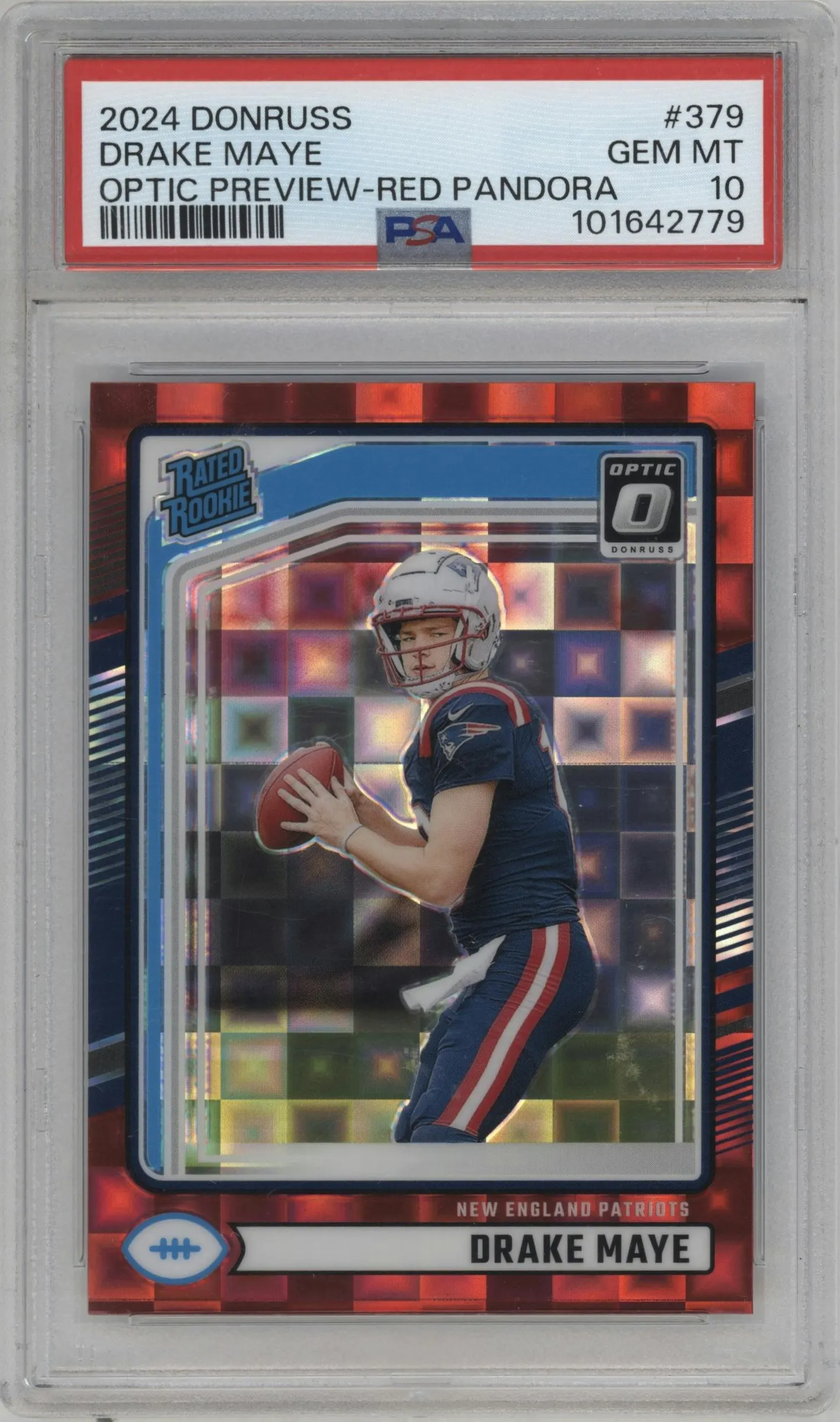 2024 Donruss Opt.Rtd.Rke.Prev. Drake Maye Red Pandora #379 PSA 10