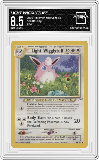 2002 Pokemon Neo Genesis Neo Destiny Light Wigglytuff #54 ARENA CLUB 8.5