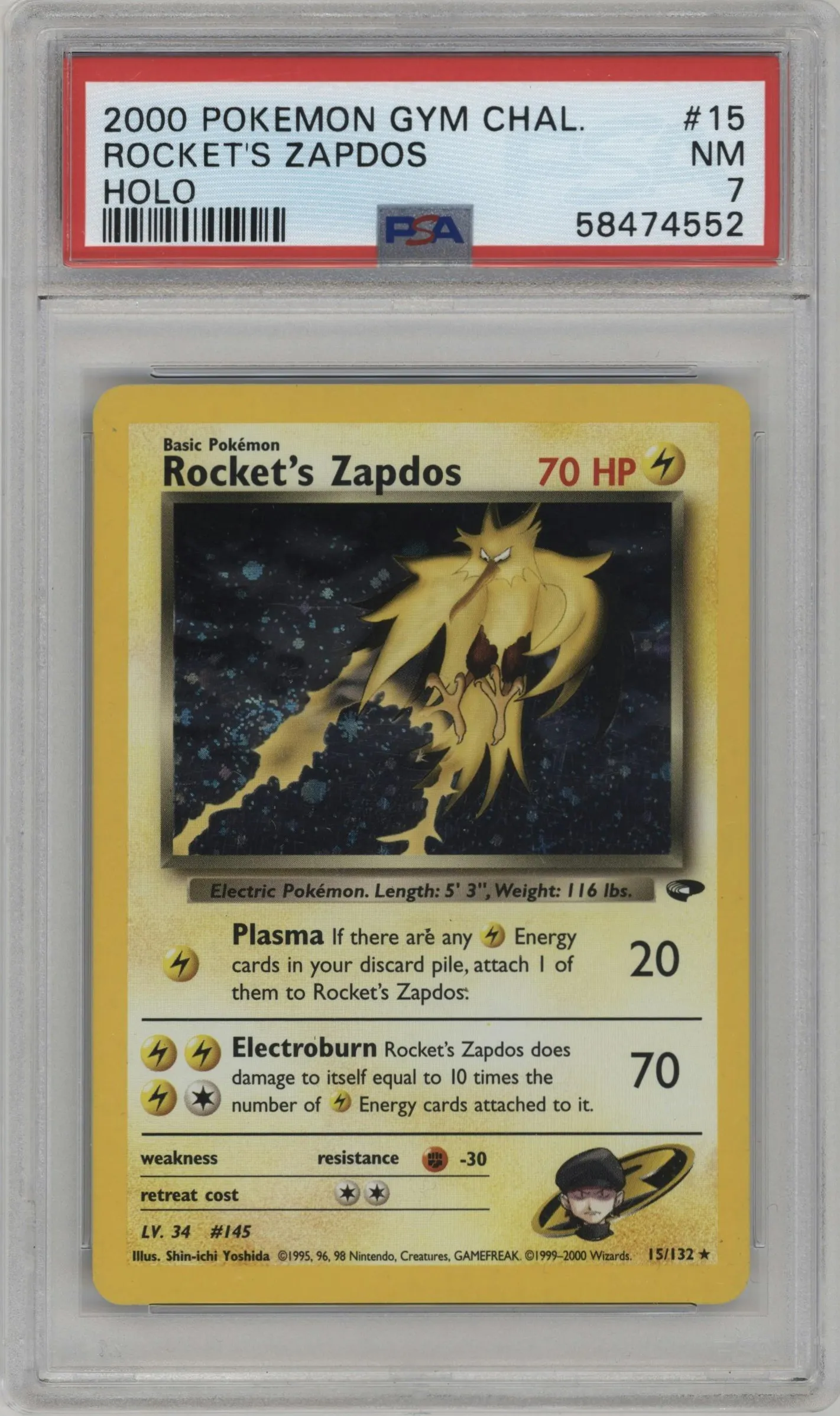 2000 Pokemon GH Gym Challenge Rocket's Zapdos #15 PSA 7