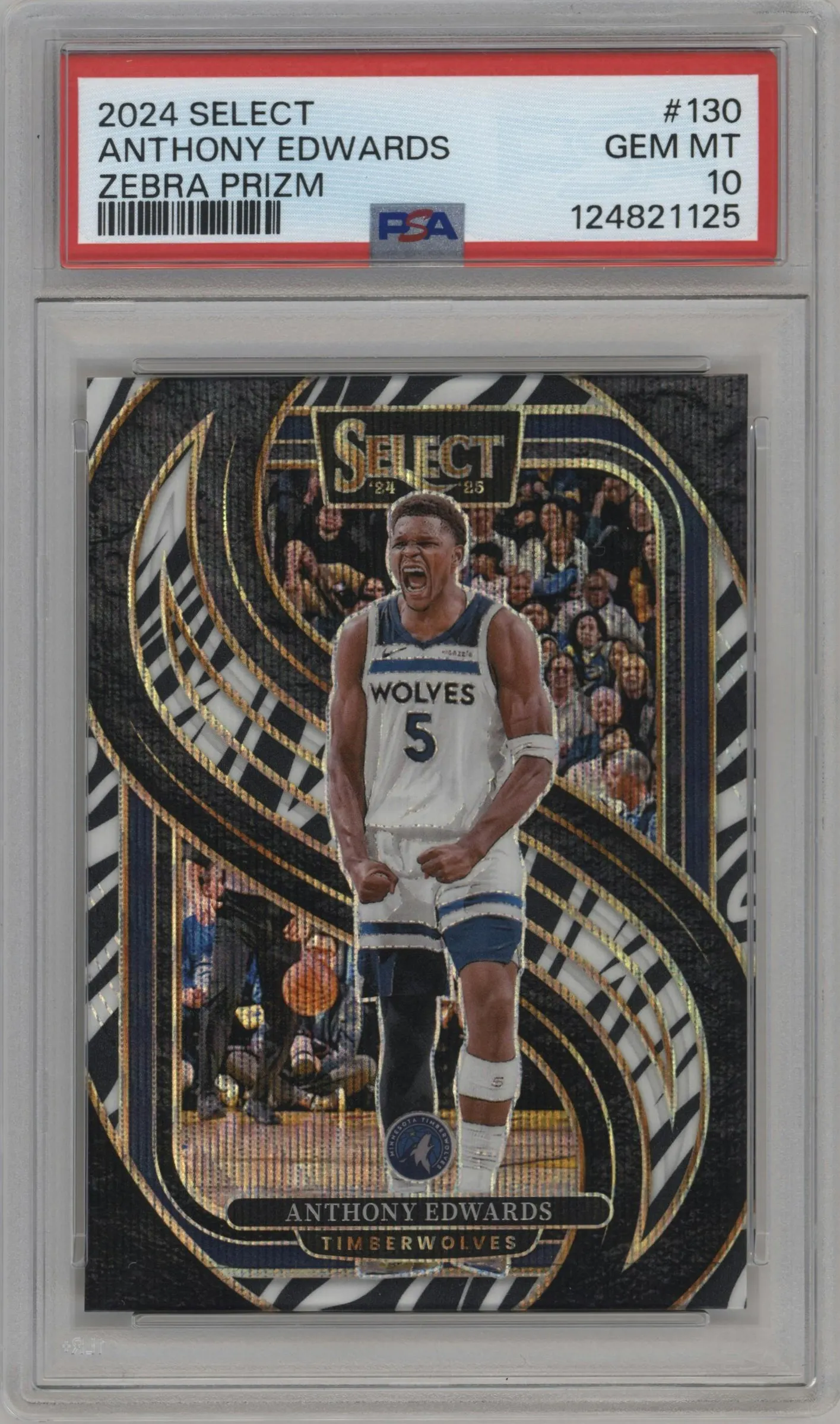 2024 Panini Select Pre.Lvl. Anthony Edwards Zebra Prizm #130 PSA 10