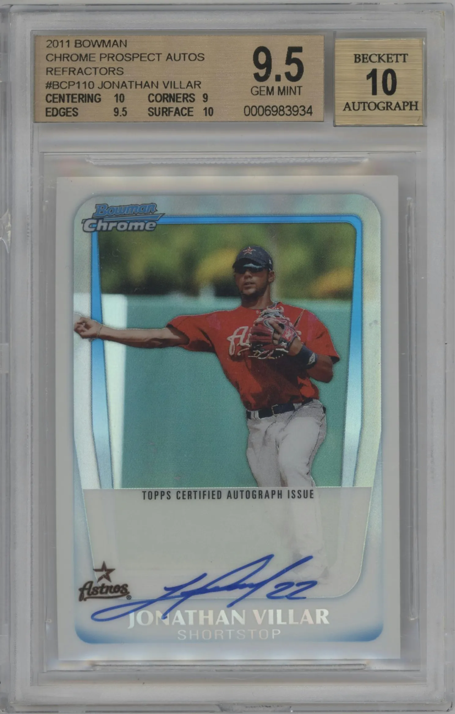 2011 Bowman Chr.Pros.Auto Jonathan Villar Refractor #BCP110 BGS 9.5