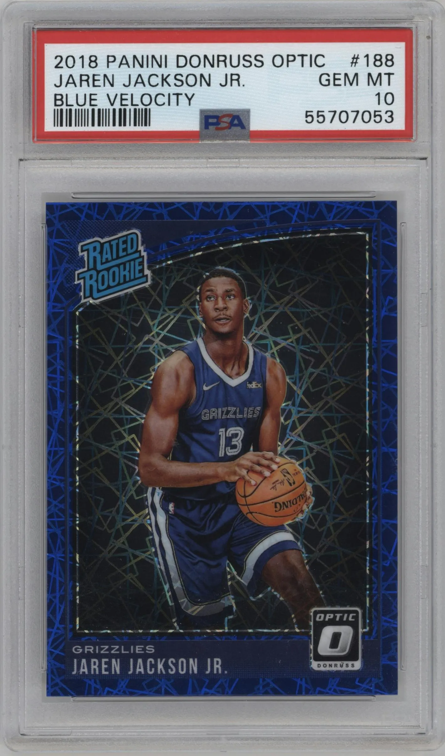 2018 Panini Donruss Optic Rated Rookie Jaren Jackson Jr. Blue Velocity #188 PSA 10