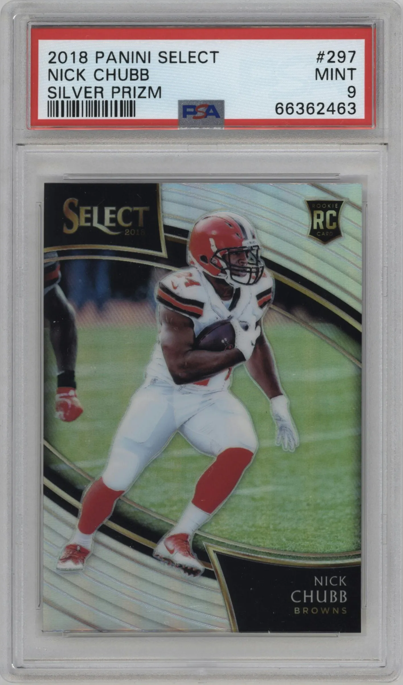 2018 Panini Select Field Lvl. Nick Chubb Silver Prizm PSA 9