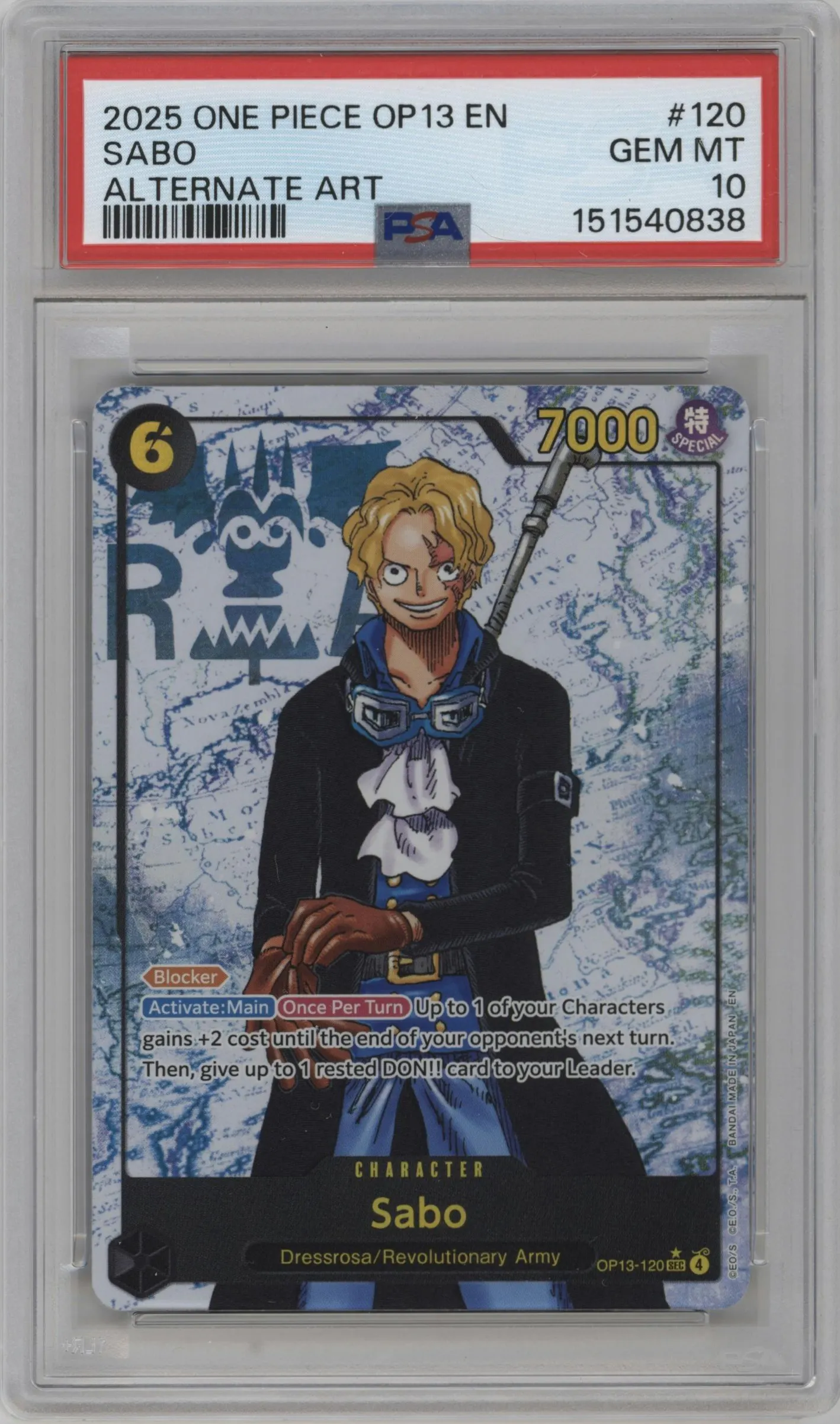 2025 One Piece Carrying On His Will Sabo Alternate Art SEC #OP13-120 SEC PSA 10