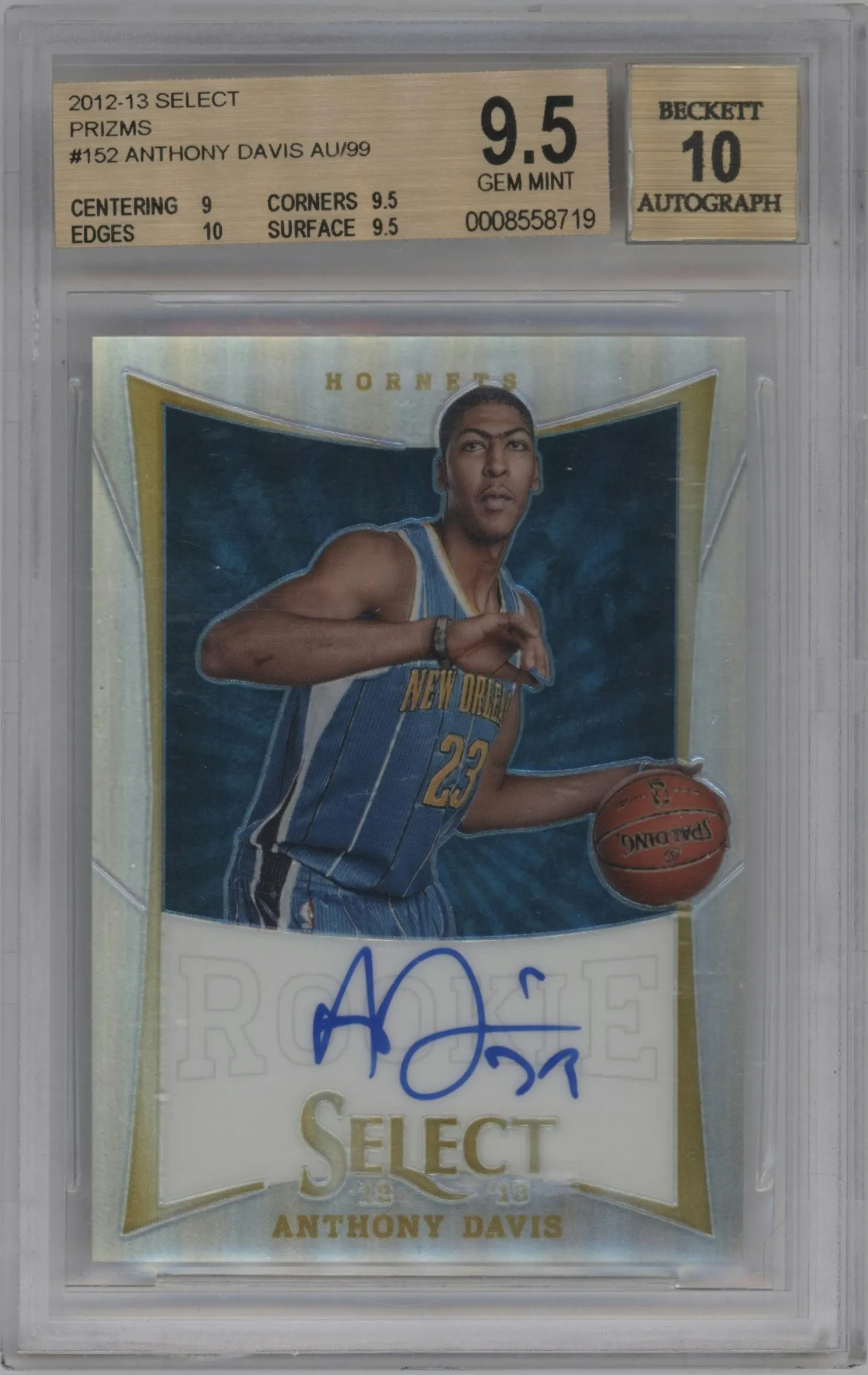 2012 Panini Select Rke.Auto Prizm Anthony Davis #152 BGS 9.5