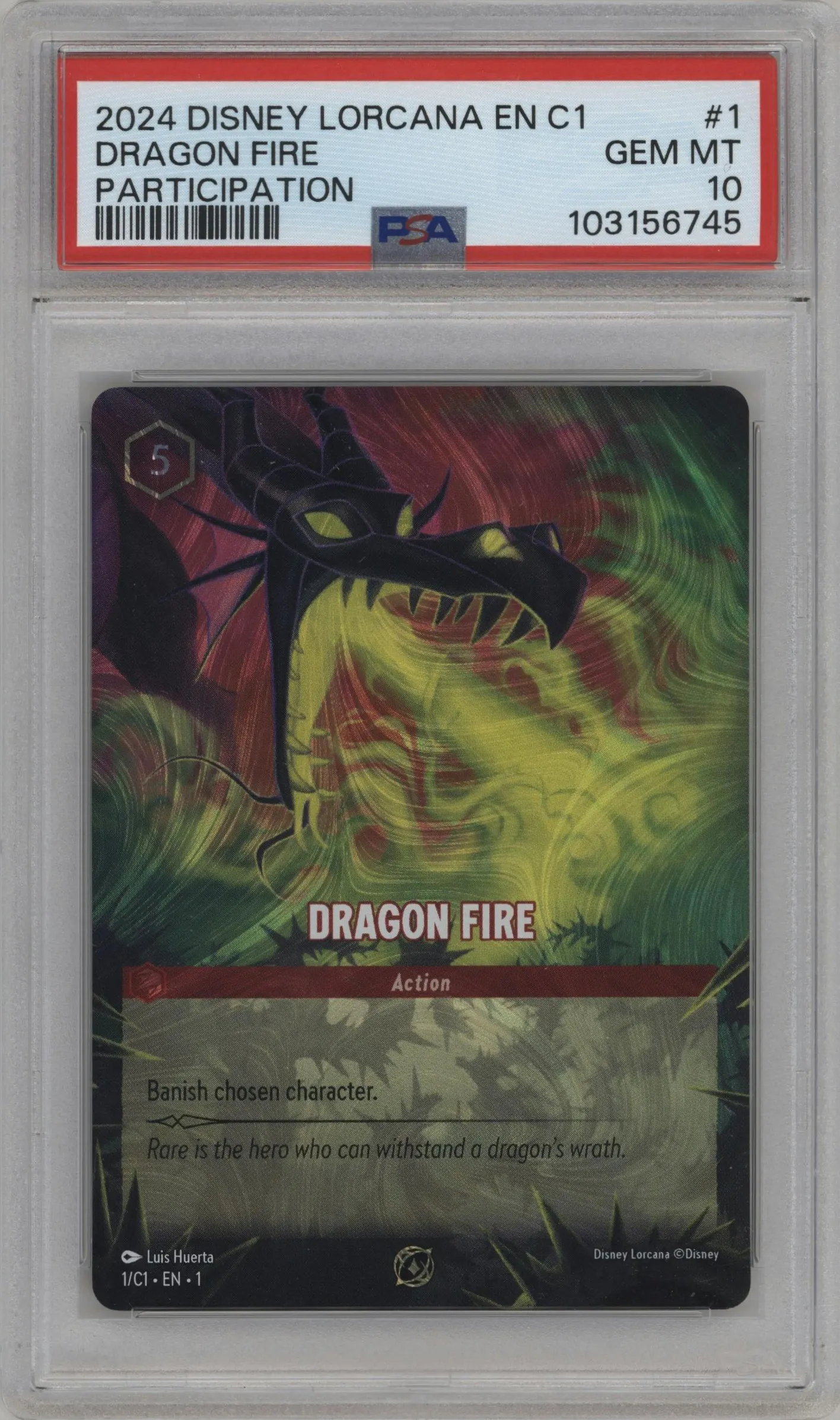 2024 Disney Lorcana Challenge Promo Dragon Fire Participation #1 PSA 10