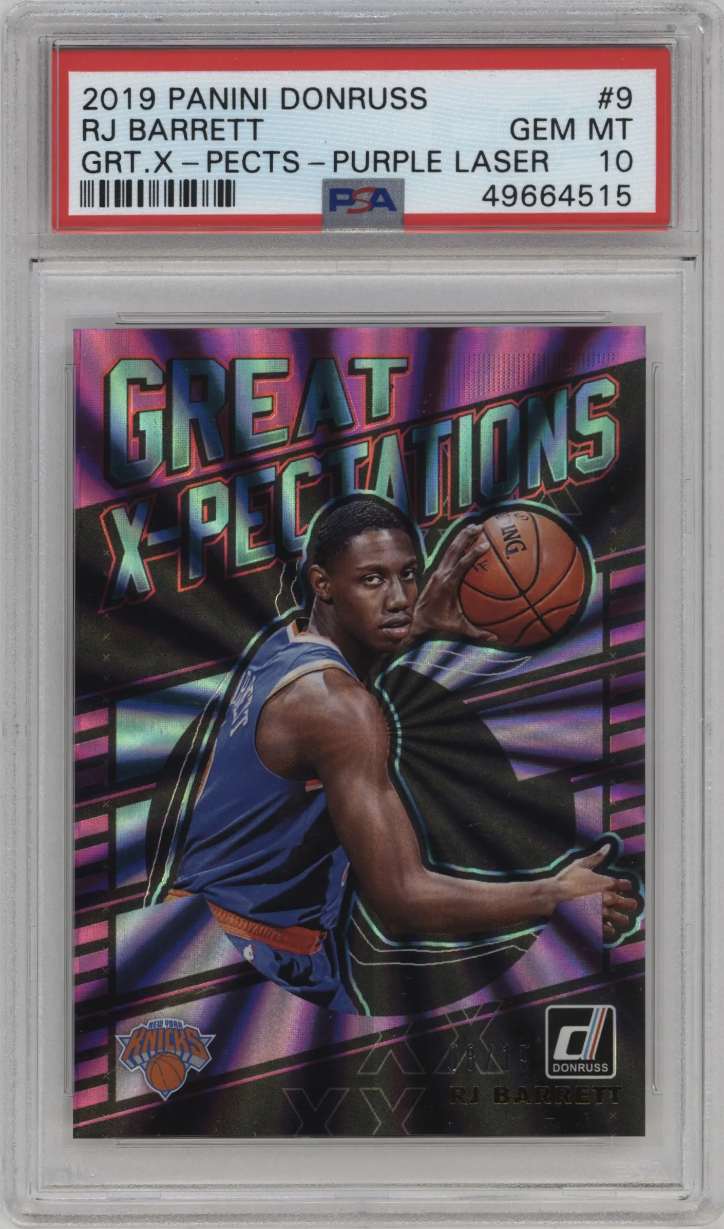 2019 Panini Donruss Great X-Pectations RJ Barrett Purple Holo Laser #9 PSA 10