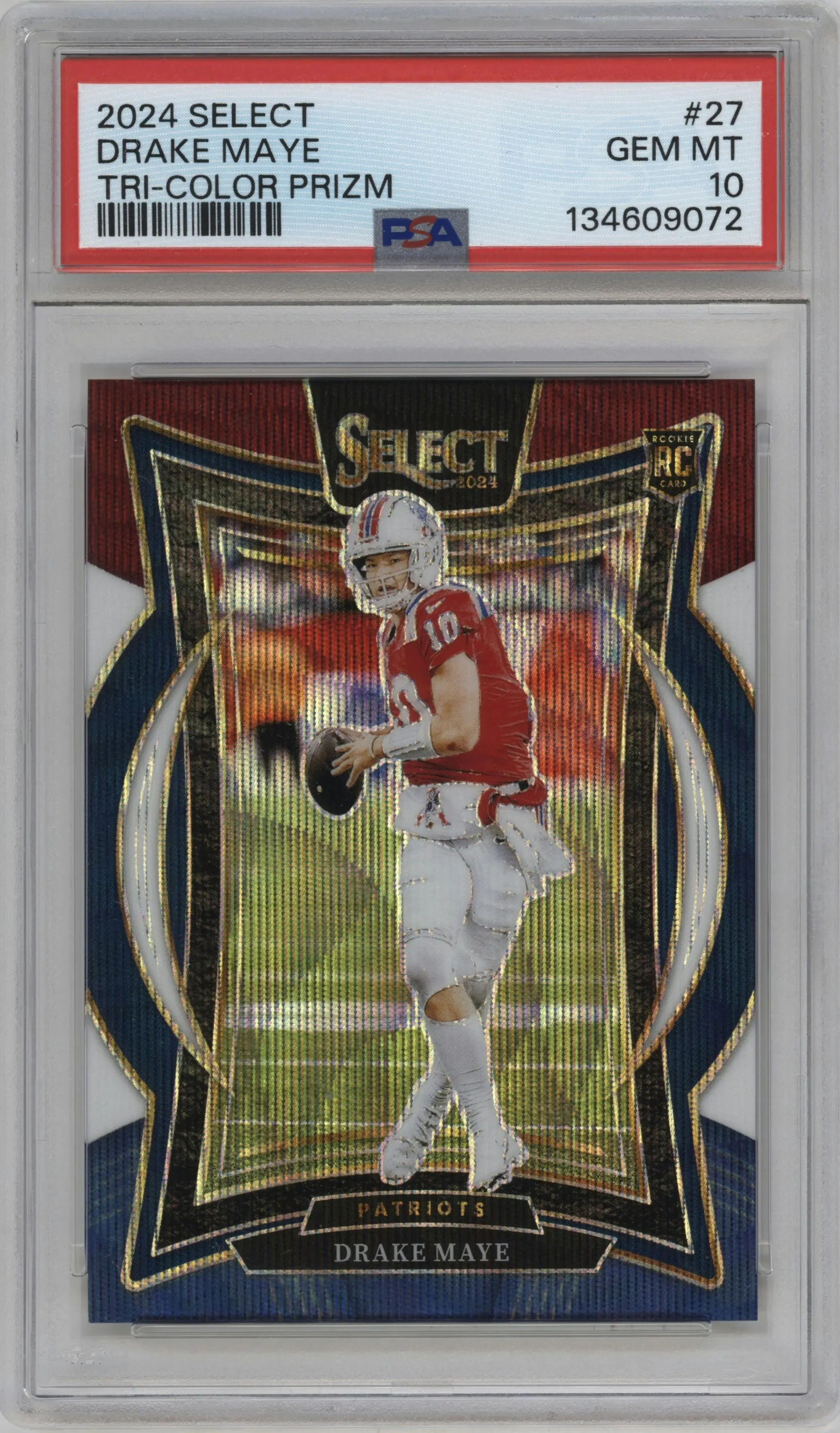 2024 Panini Select Drake Maye Tri-Color Prizm #27 PSA 10