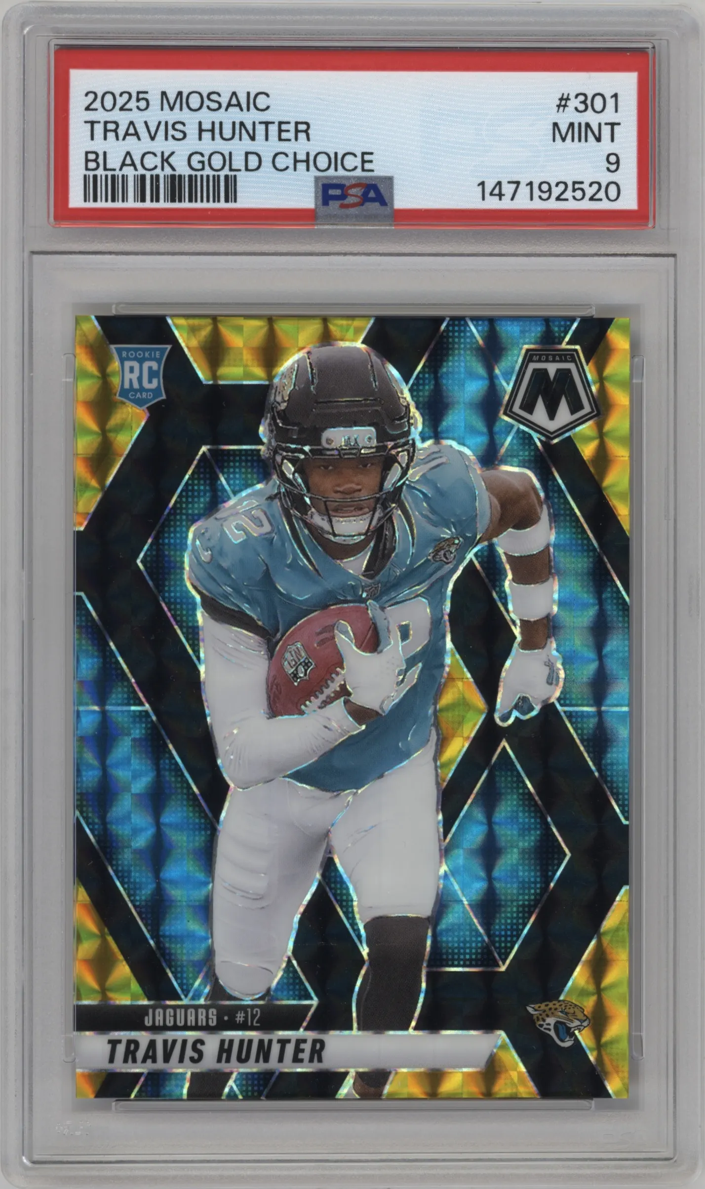 2025 Panini Mosaic Travis Hunter Choice Black Gold #301 PSA 9