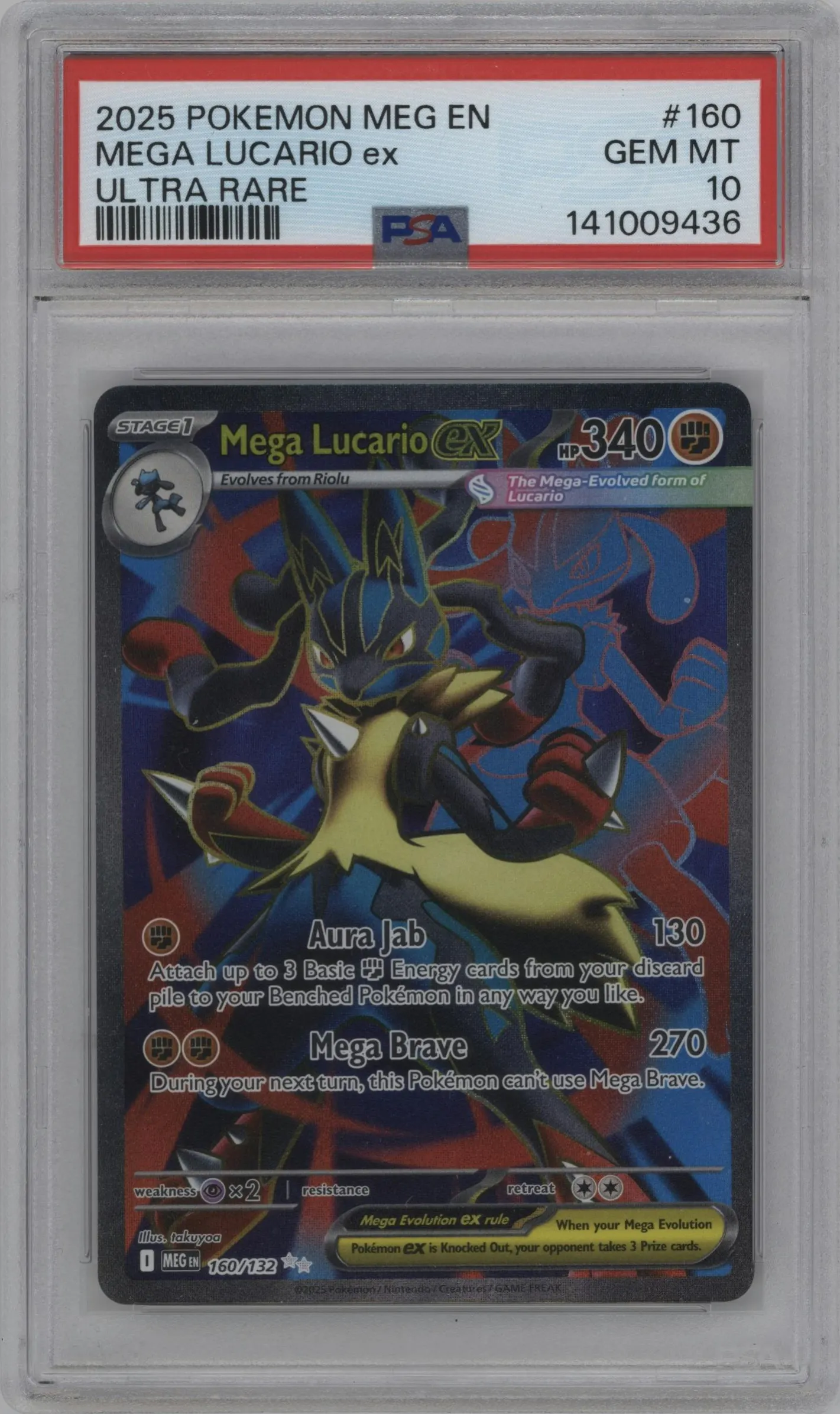 2025 Pokemon Mega Evolution Mega Lucario ex #160 PSA 10