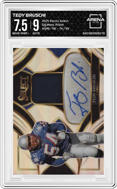 2025 Panini Select Sig.Mem. Tedy Bruschi Prizm #SME-TBI ARENA CLUB 7.5