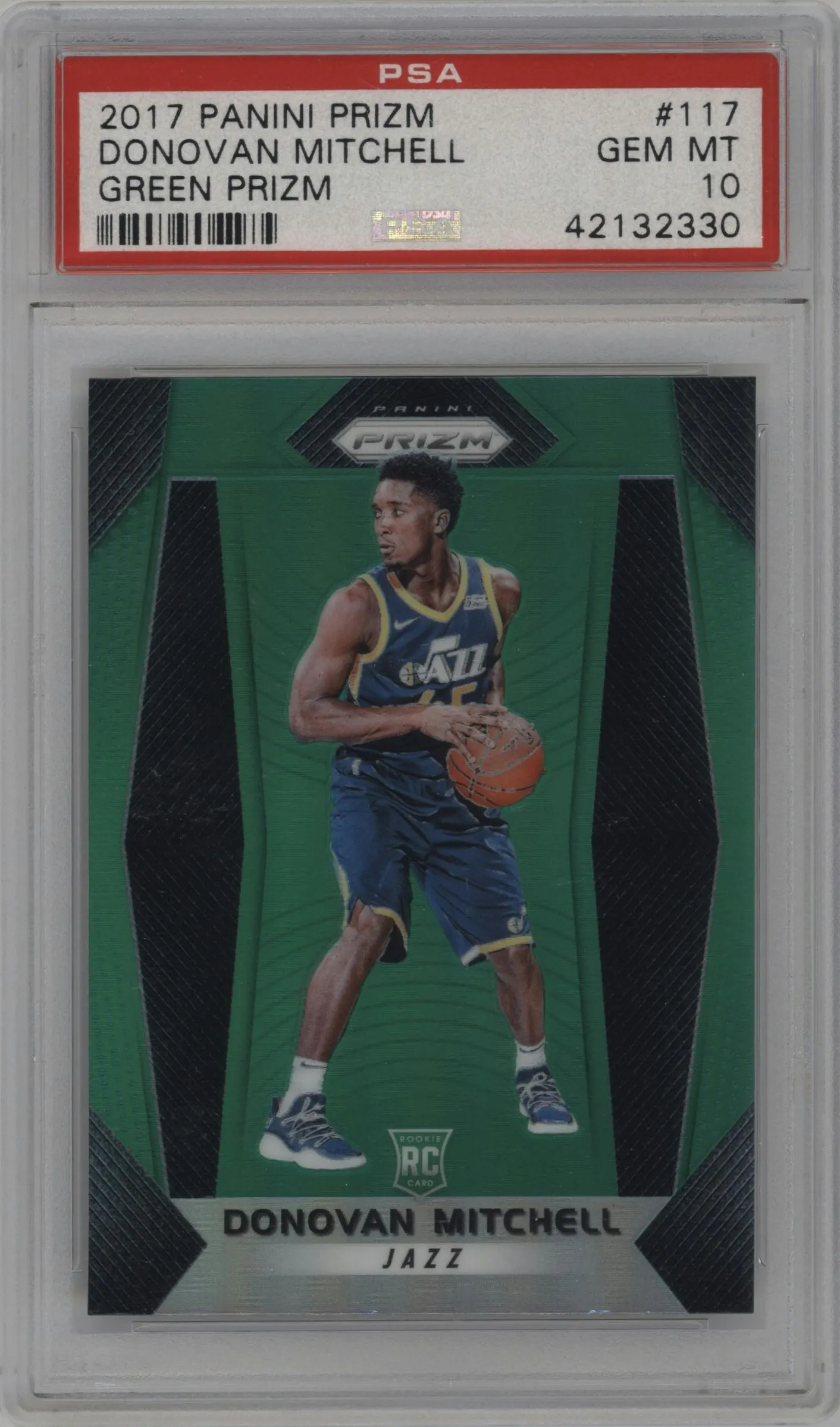 2017 Panini Prizm Donovan Mitchell Green Prizm #117 PSA 10