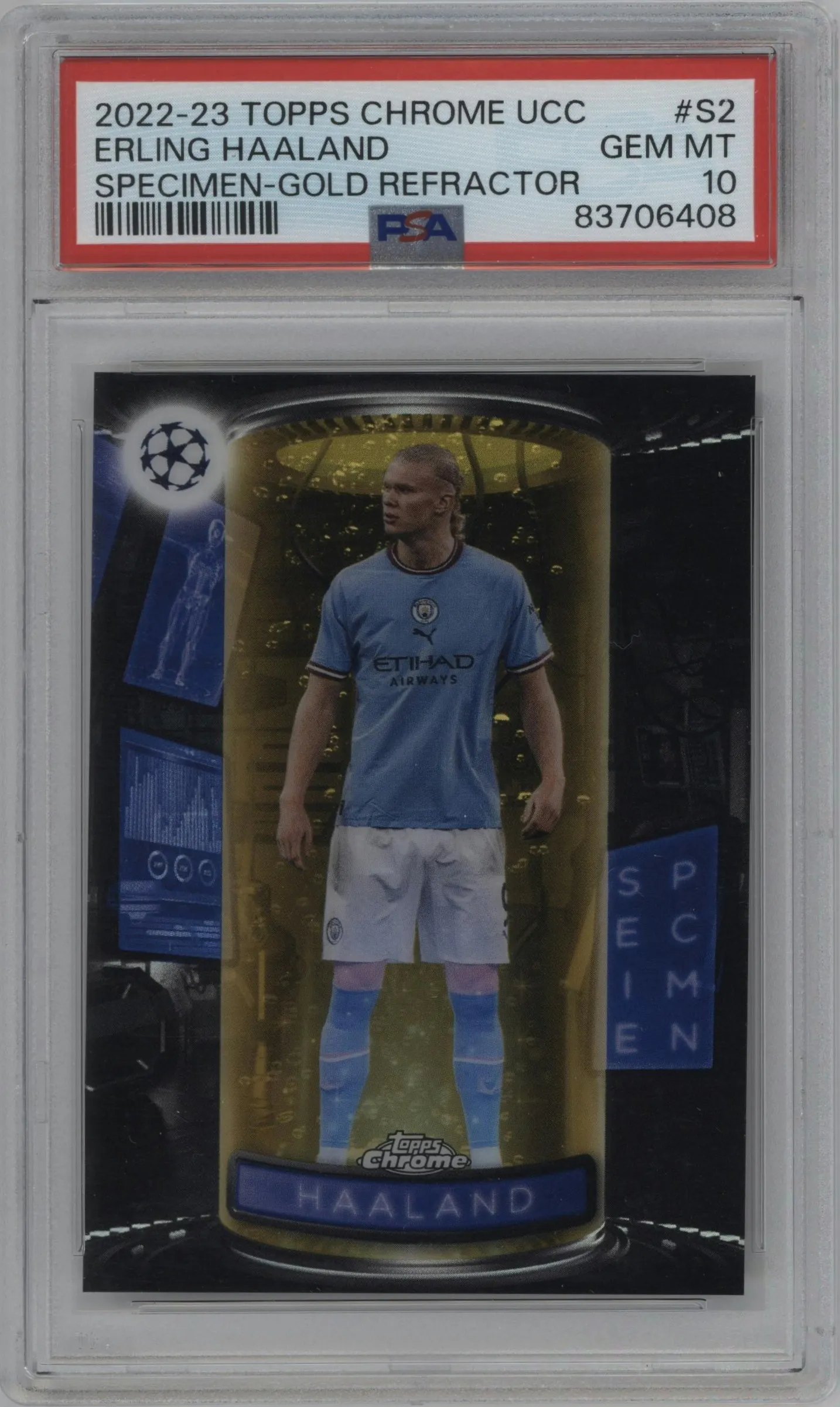2022 Topps Chrome UEFA Club Competitions Specimens Erling Haaland Gold Refractor #S-2 PSA 10
