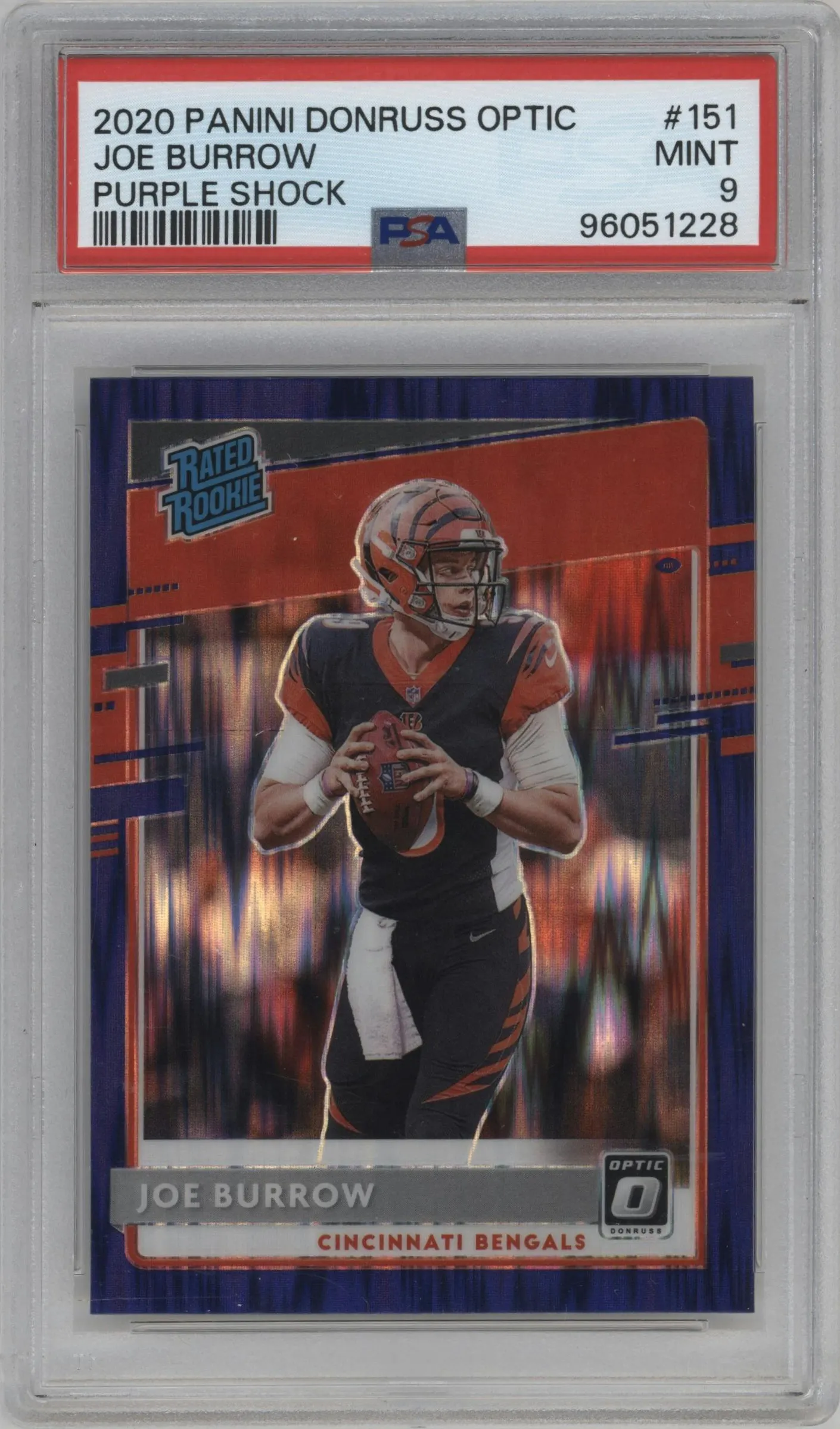 2020 Panini Donruss Optic Rated Rookie Joe Burrow Purple Shock #151 PSA 9
