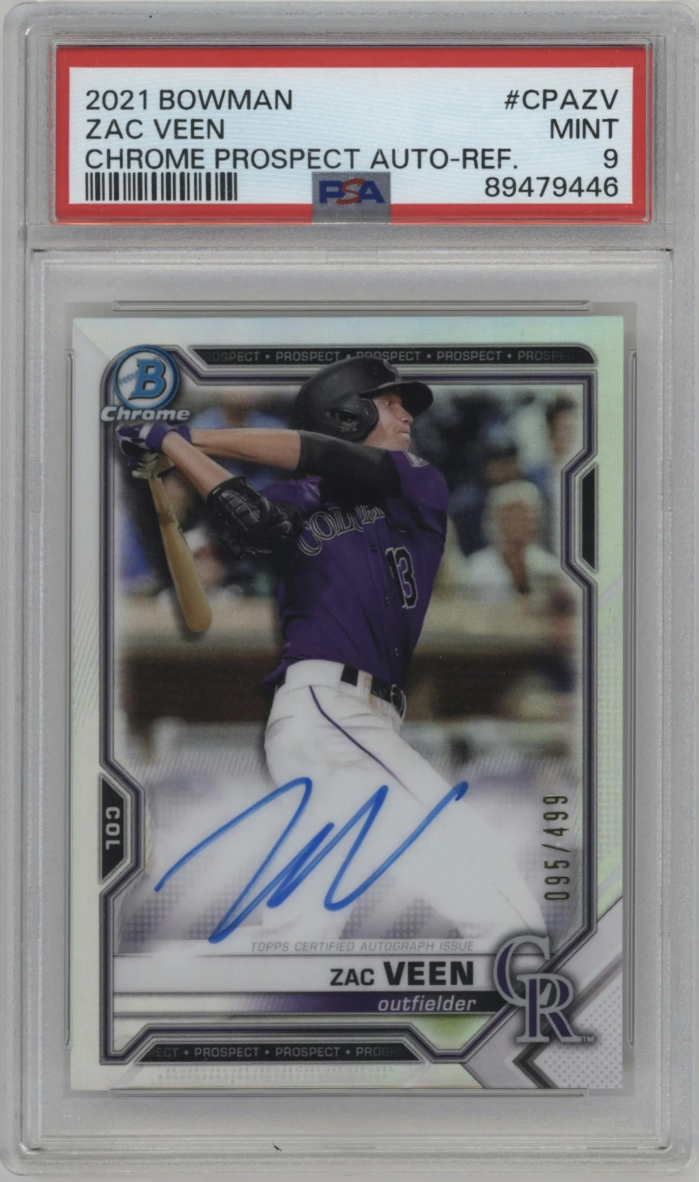 2021 Bowman Chr.Pros.Auto Zac Veen Refractor PSA 9