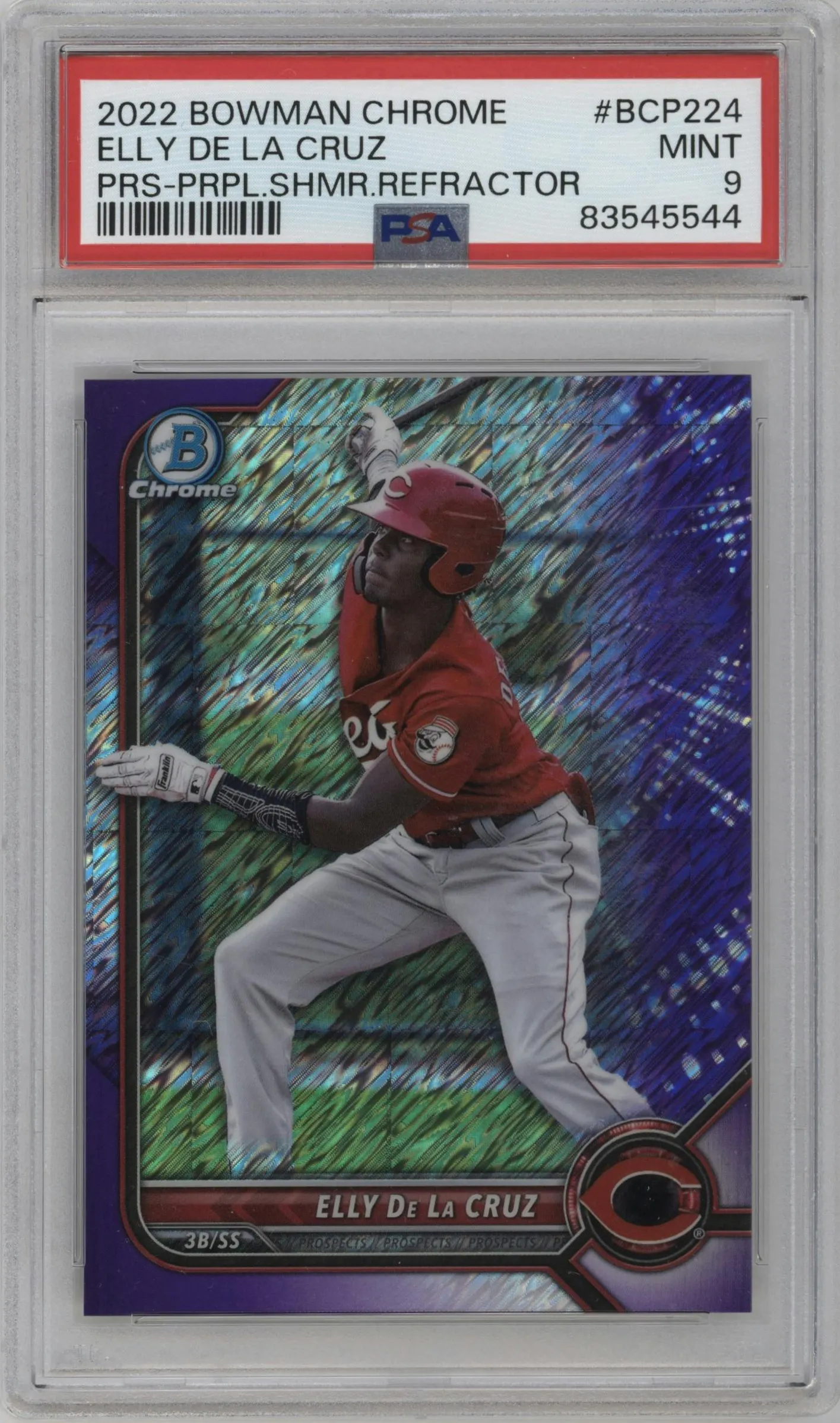 2022 Bowman Chrome Pros. Elly De La Cruz Purple Shimmer Refractor #BCP-224 PSA 9