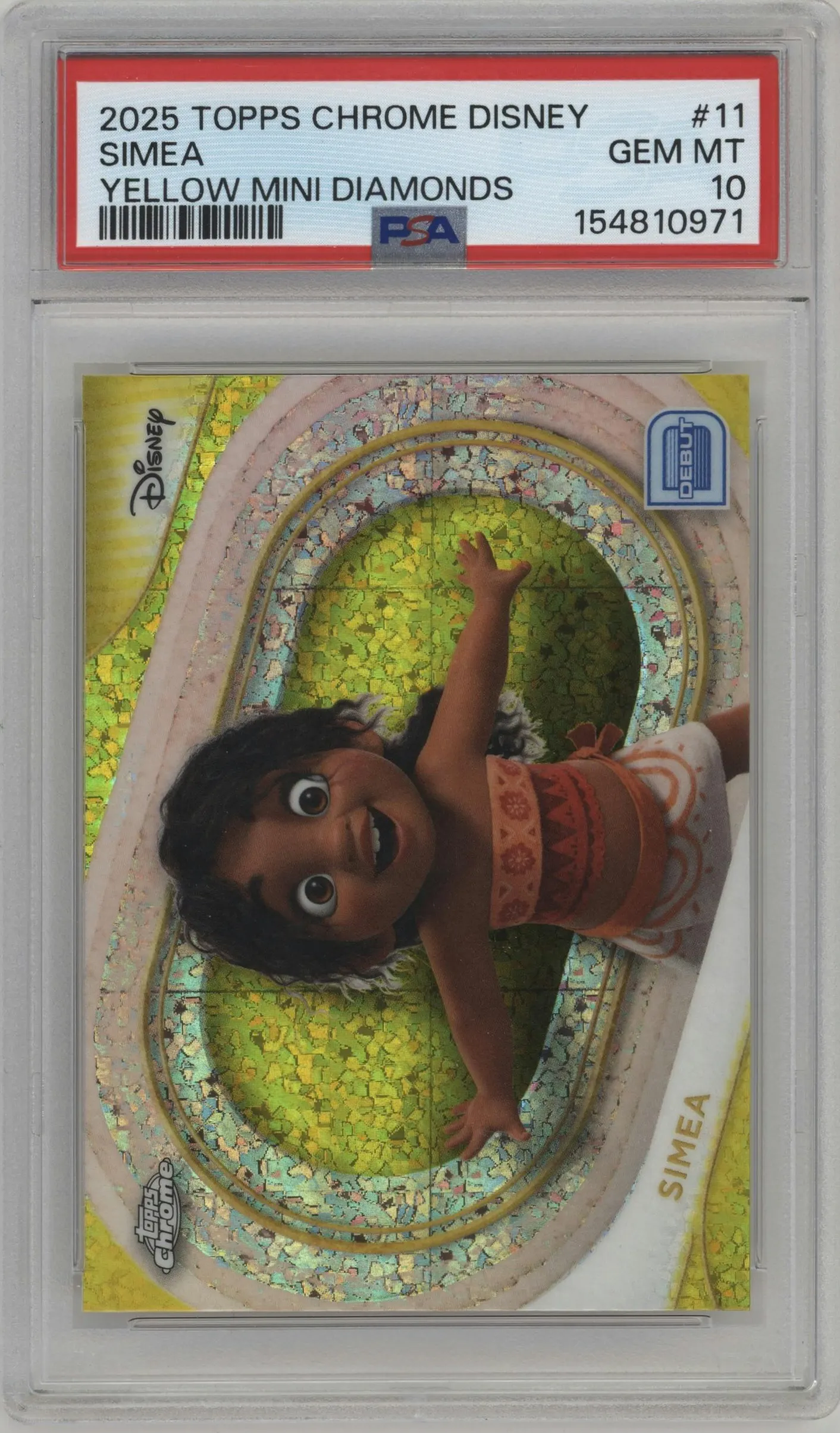 2025 Topps Chrome Disney Simea Yellow Mini-Diamonds #11 PSA 10