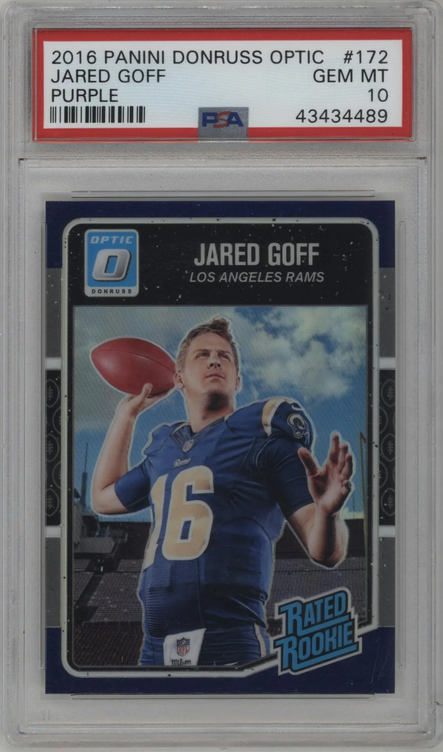 2016 Panini Donruss Optic Rated Rookie Jared Goff Purple #172 PSA 10