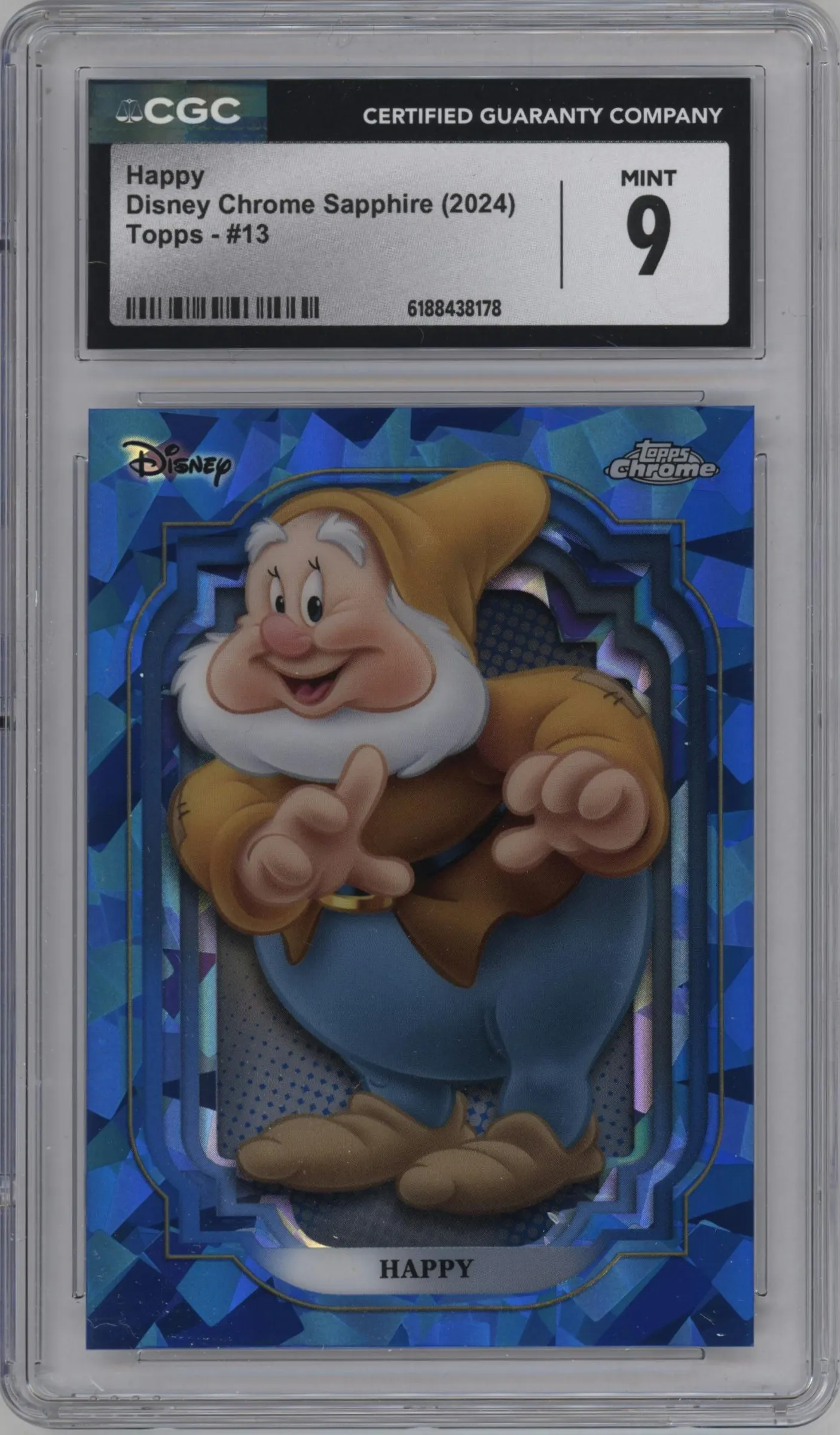 2024 Topps Chrome Disney Sapphire Edition Happy #13 CGC 9