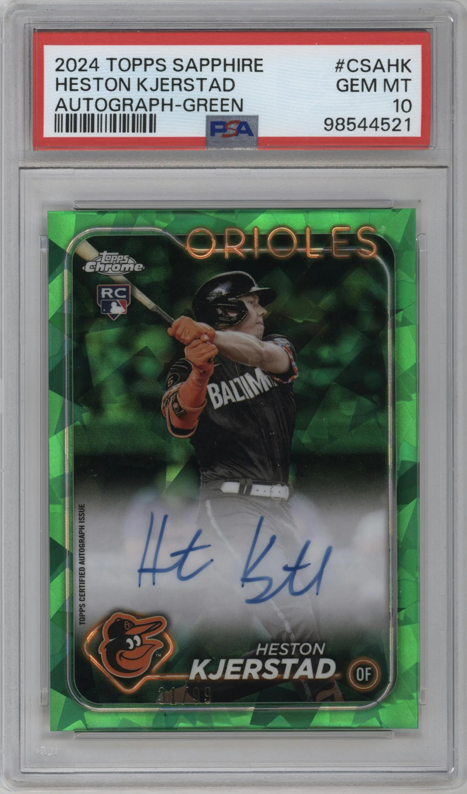 2024 Topps Chrome Sapphire Auto Heston Kjerstad Green #CSA-HK PSA 10