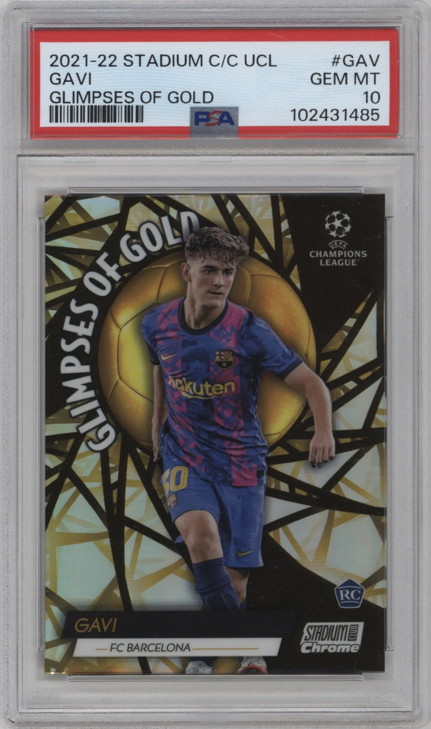 2021 Topps Stadium Club Chrome UEFA Champions League Glimpses of Gold Gavi #GG-GAV PSA 10