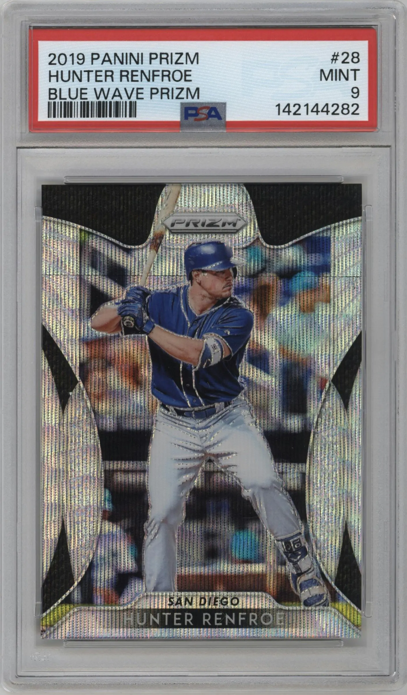 2019 Panini Prizm Hunter Renfroe Blue Wave Prizm #28 PSA 9
