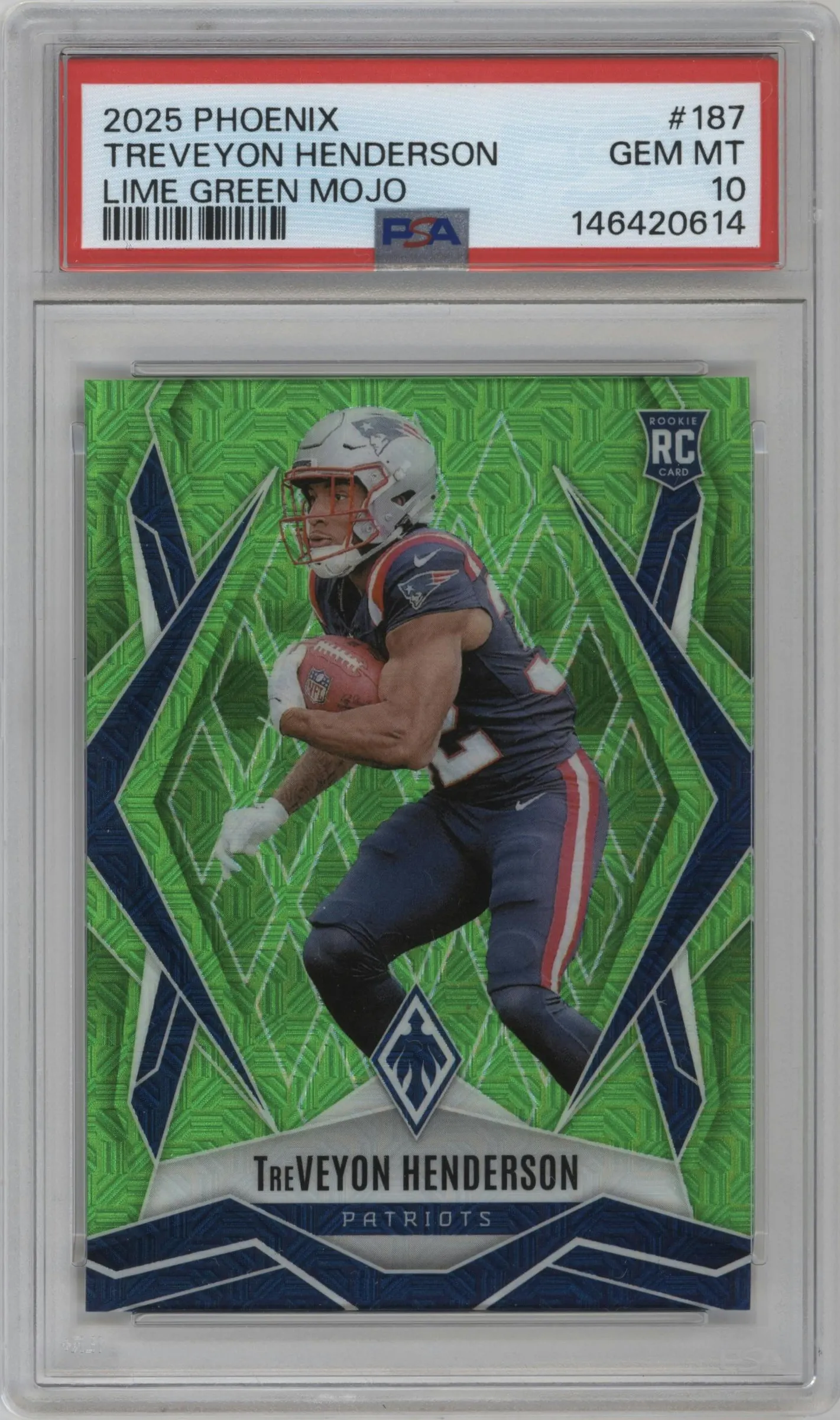 2025 Panini Phoenix TreVeyon Henderson Lime Green Mojo #187 PSA 10