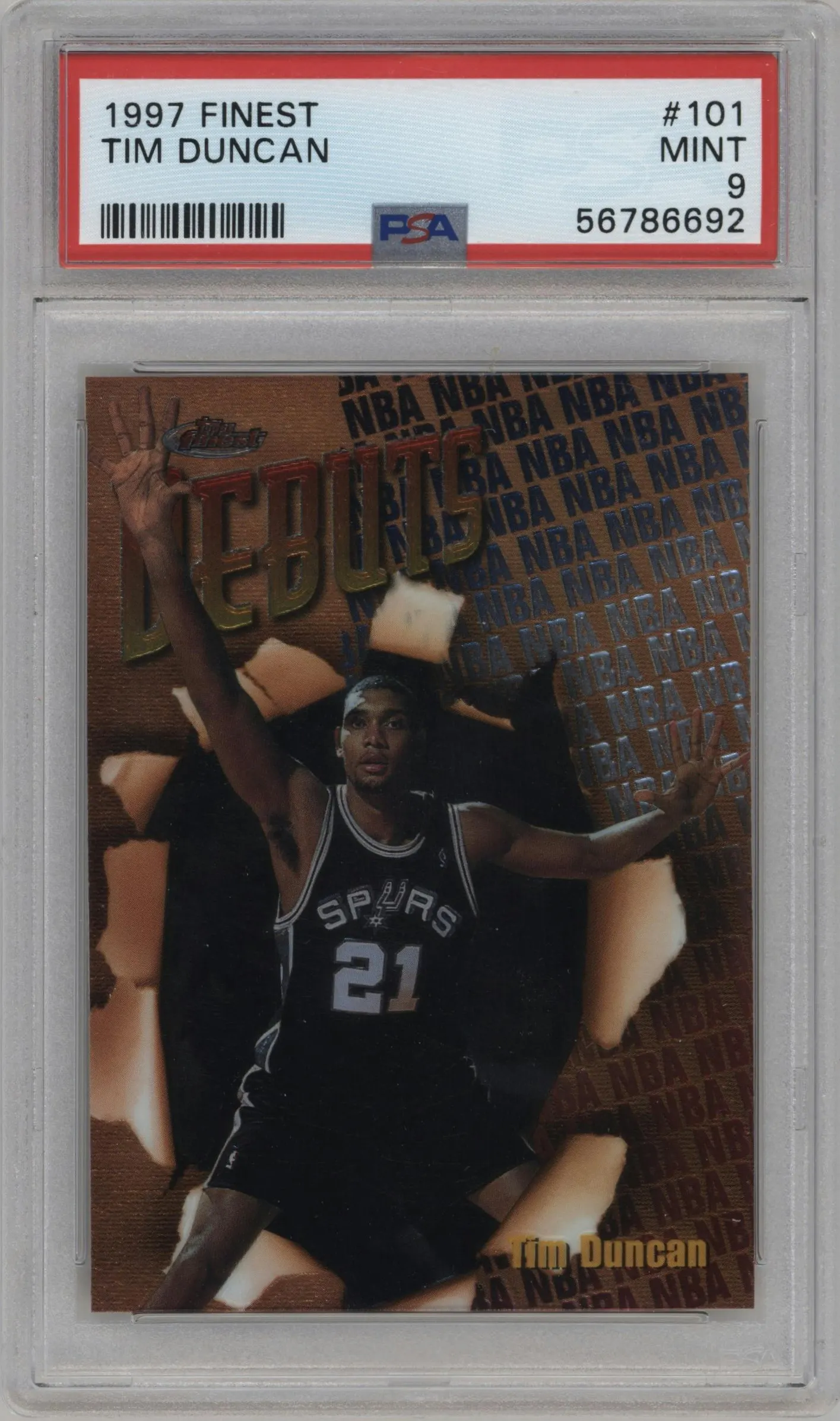 1997 Topps Finest Tim Duncan #101 PSA 9