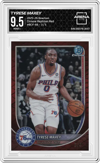 2025 Bowman Chrome Tyrese Maxey Reptilian Red #BCV-66 ARENA CLUB 9.5