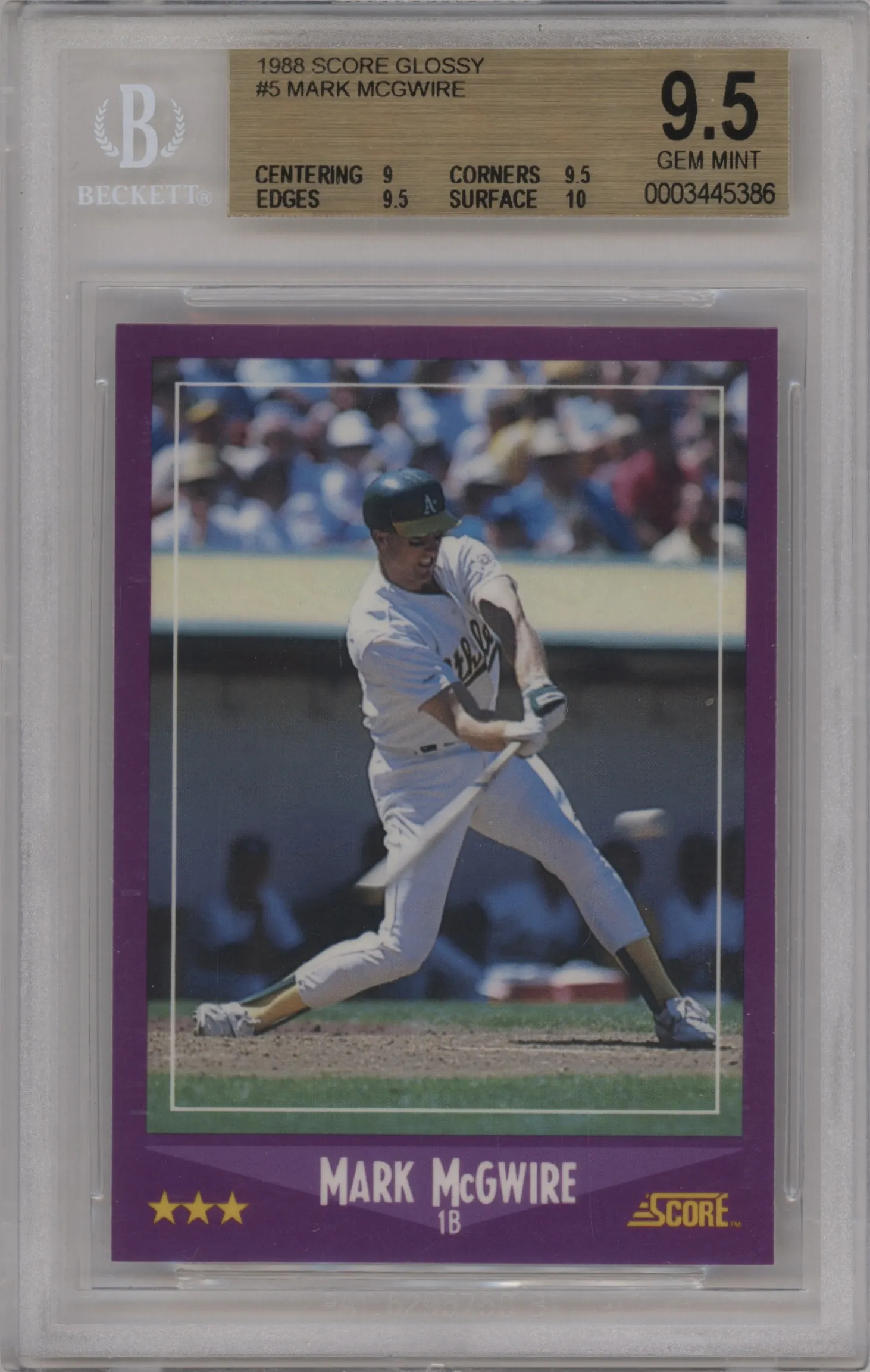 1988 Score Mark McGwire Glossy #5 BGS 9.5