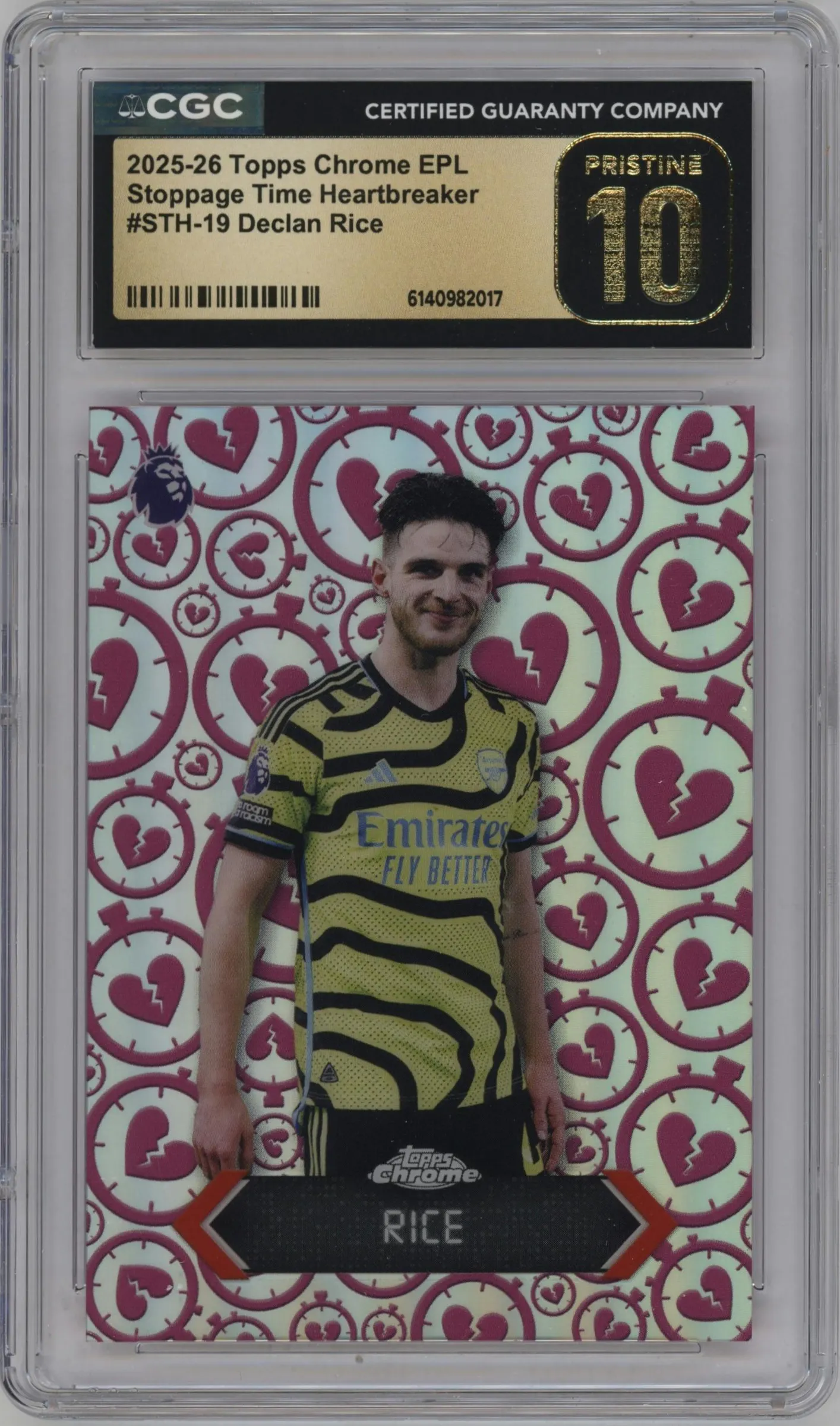 2025 Topps Chrome Premier League Stoppage Time Heartbreaker Declan Rice #STH-19 CGC 10