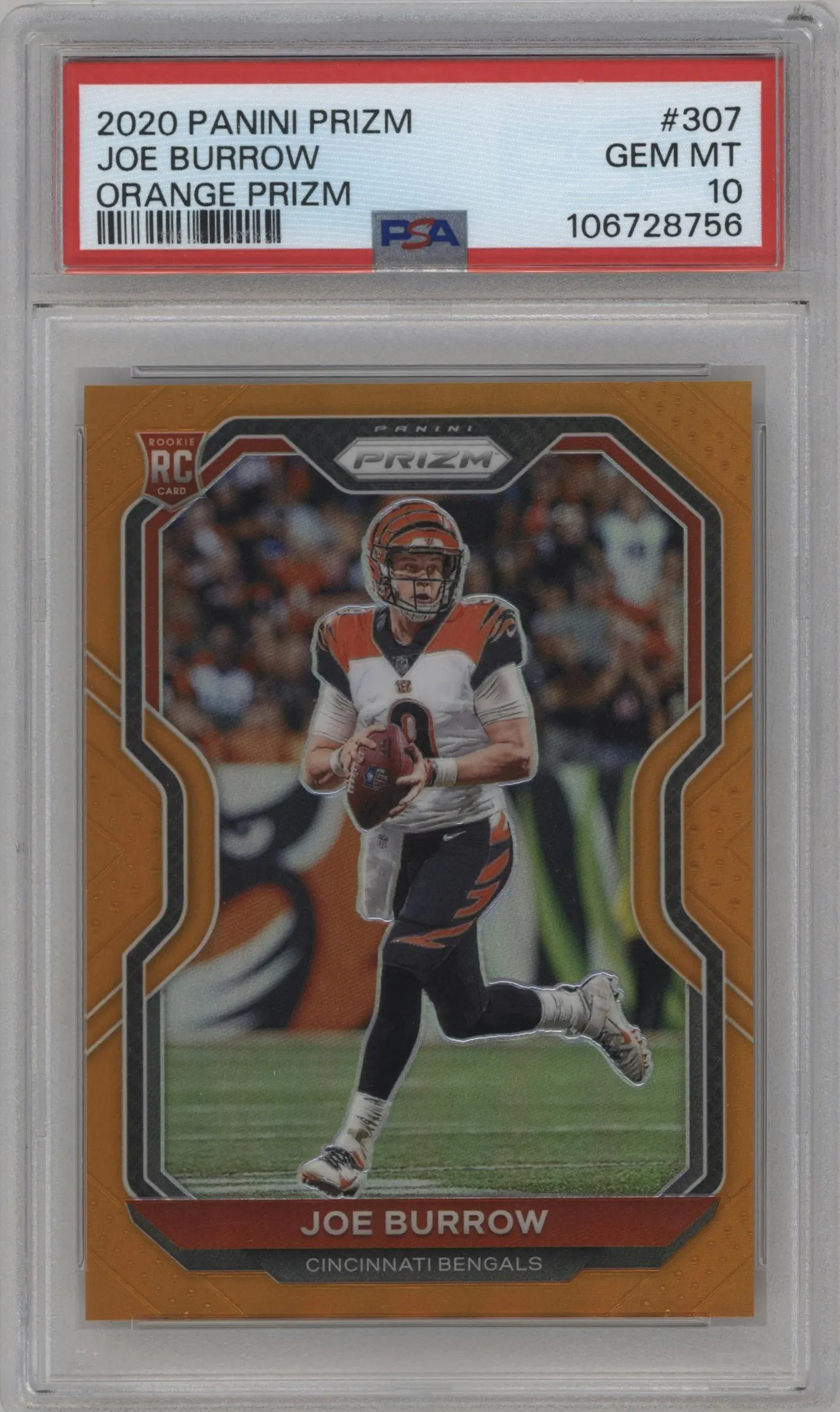 2020 Panini Prizm Joe Burrow Orange Prizm #307 PSA 10