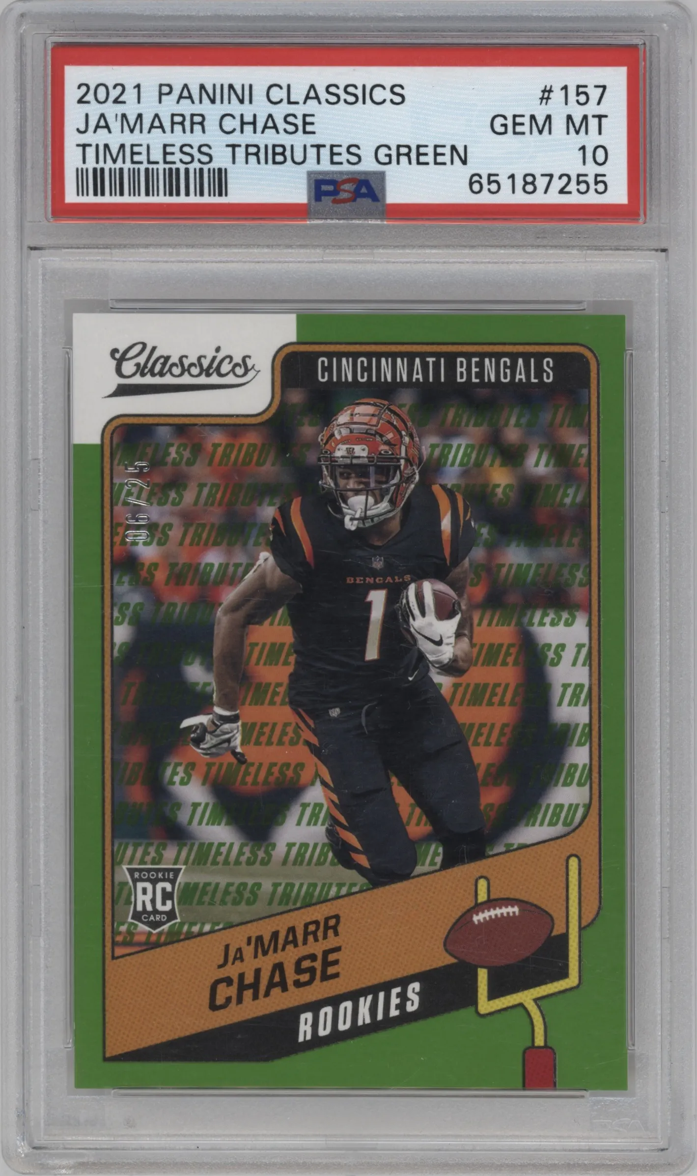 2021 Panini Classics Ja'Marr Chase Timeless Tributes Green #157 PSA 10