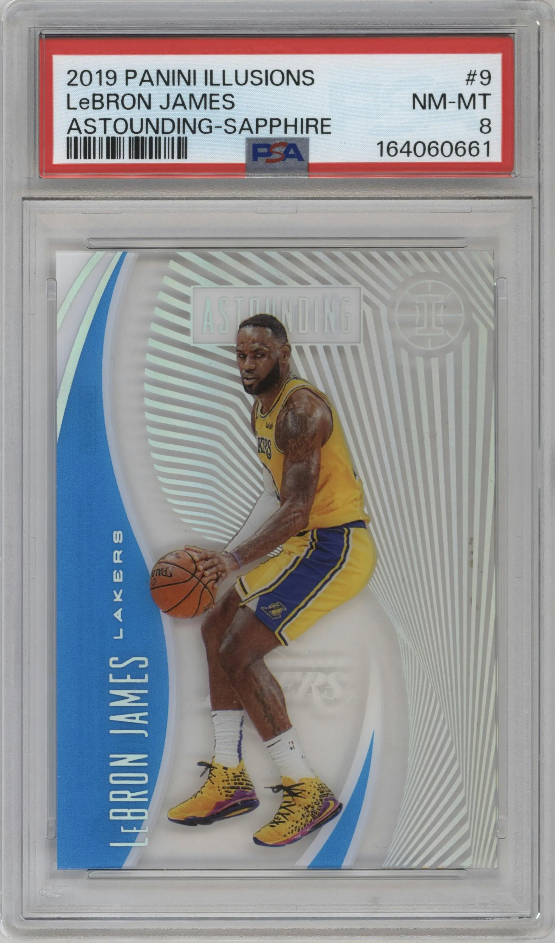 2019 Panini Illusions Astounding LeBron James Sapphire #9 PSA 8