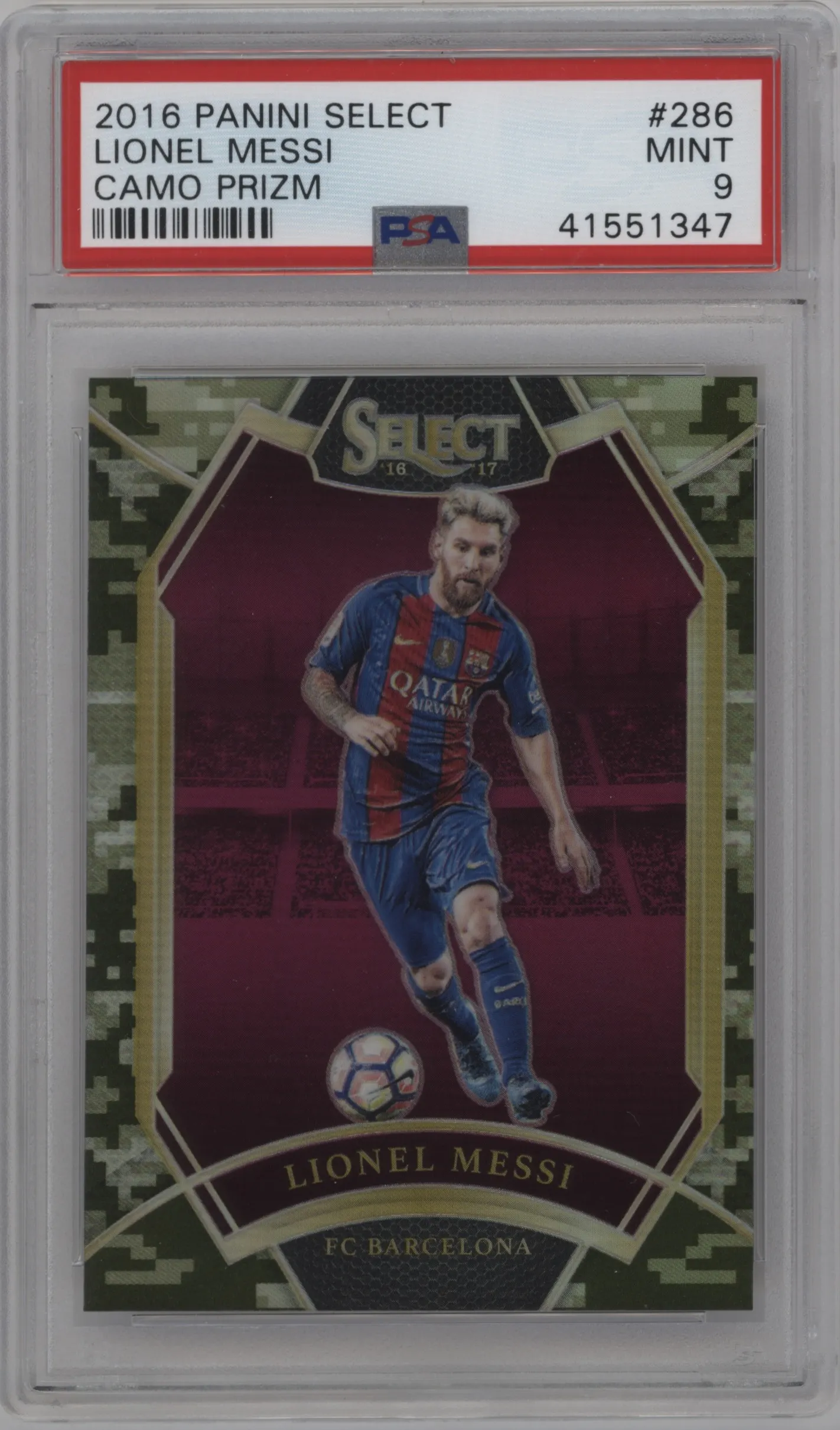 2016 Panini Select Lionel Messi Camo Prizm #286 PSA 9