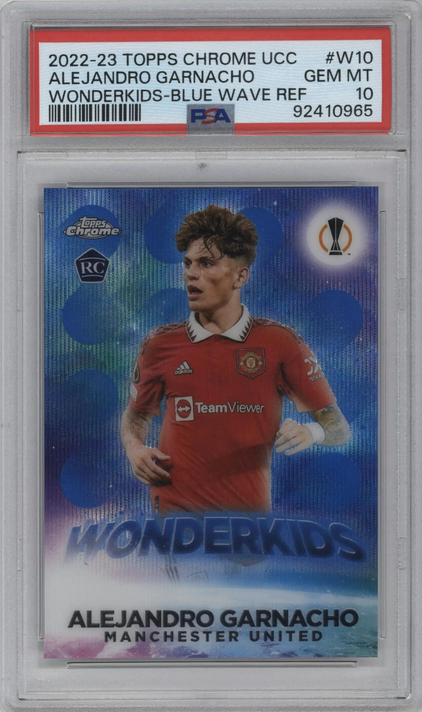2022 Topps Chrome UEFA Club Competitions Wonderkids Alejandro Garnacho Blue Wave Refractor #W-10 PSA 10