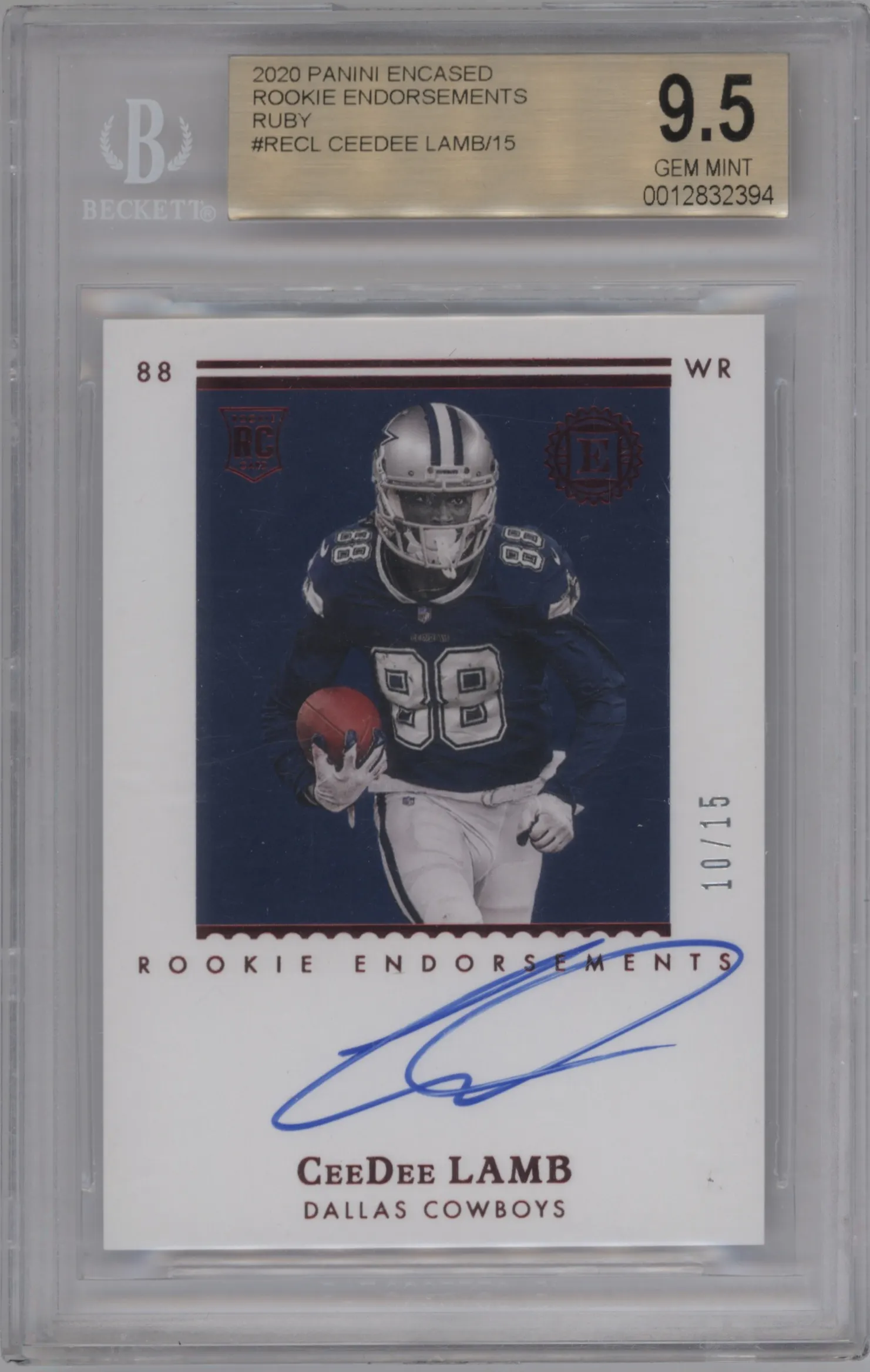 2020 Panini Encased Rke.Endorsements CeeDee Lamb Ruby #RE-CL BGS 9.5