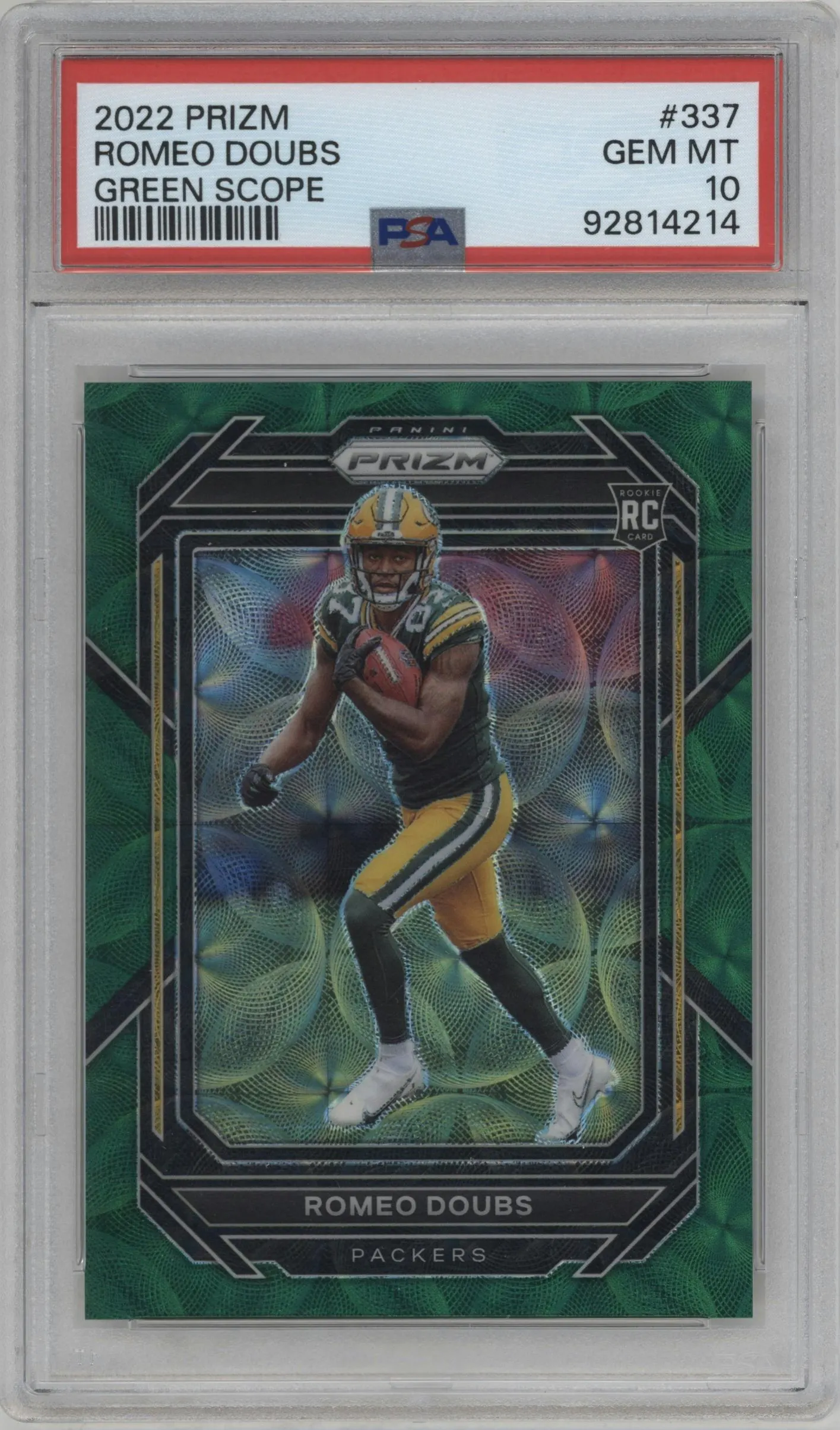 2022 Panini Prizm Romeo Doubs Green Scope #337 PSA 10