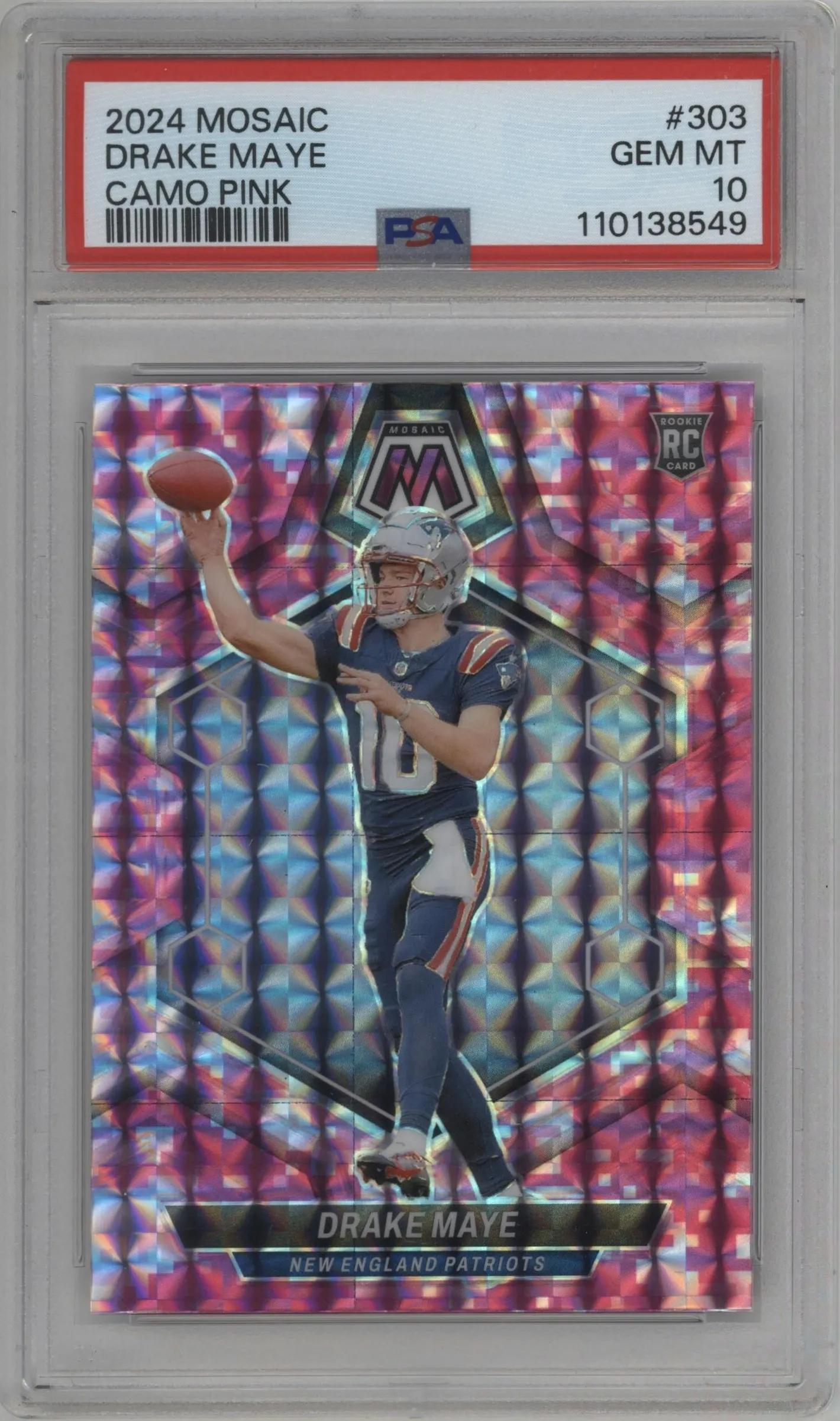 2024 Panini Mosaic Drake Maye Pink Camo #303 PSA 10