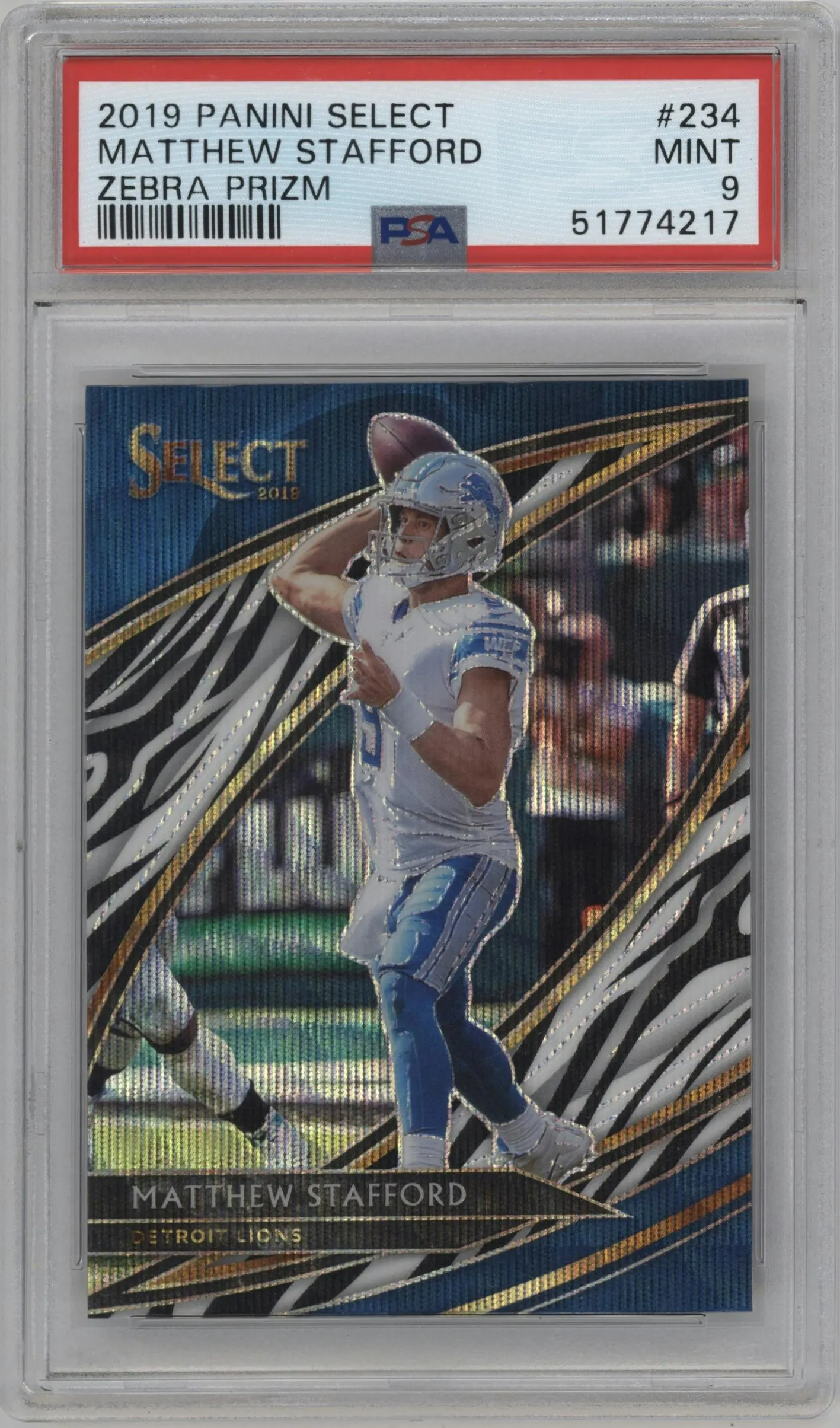 2019 Panini Select Field Lvl. Matthew Stafford Zebra PSA 9