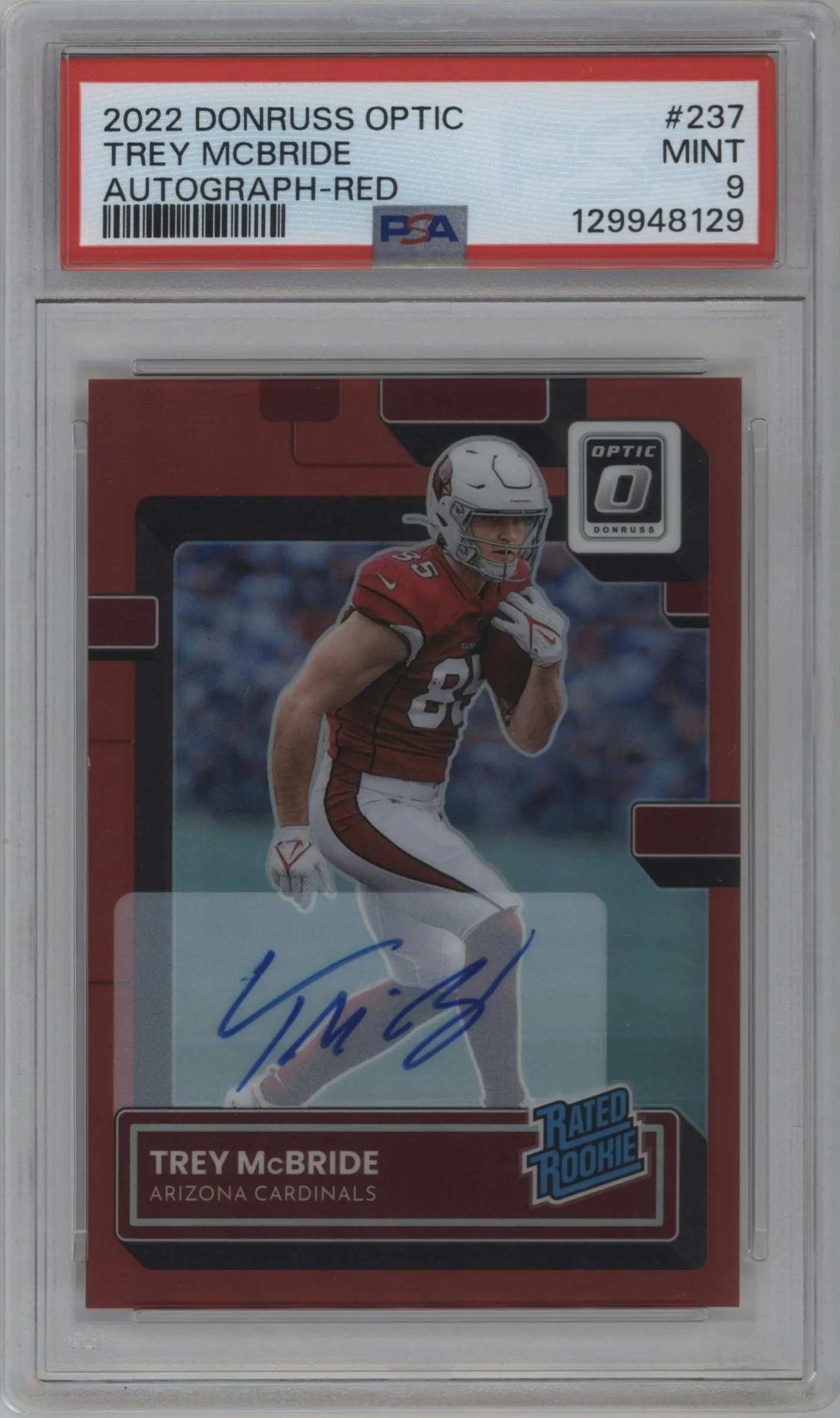 2022 Panini Donruss Optic Rtd.Rke.Auto Trey McBride Red #237 PSA 9