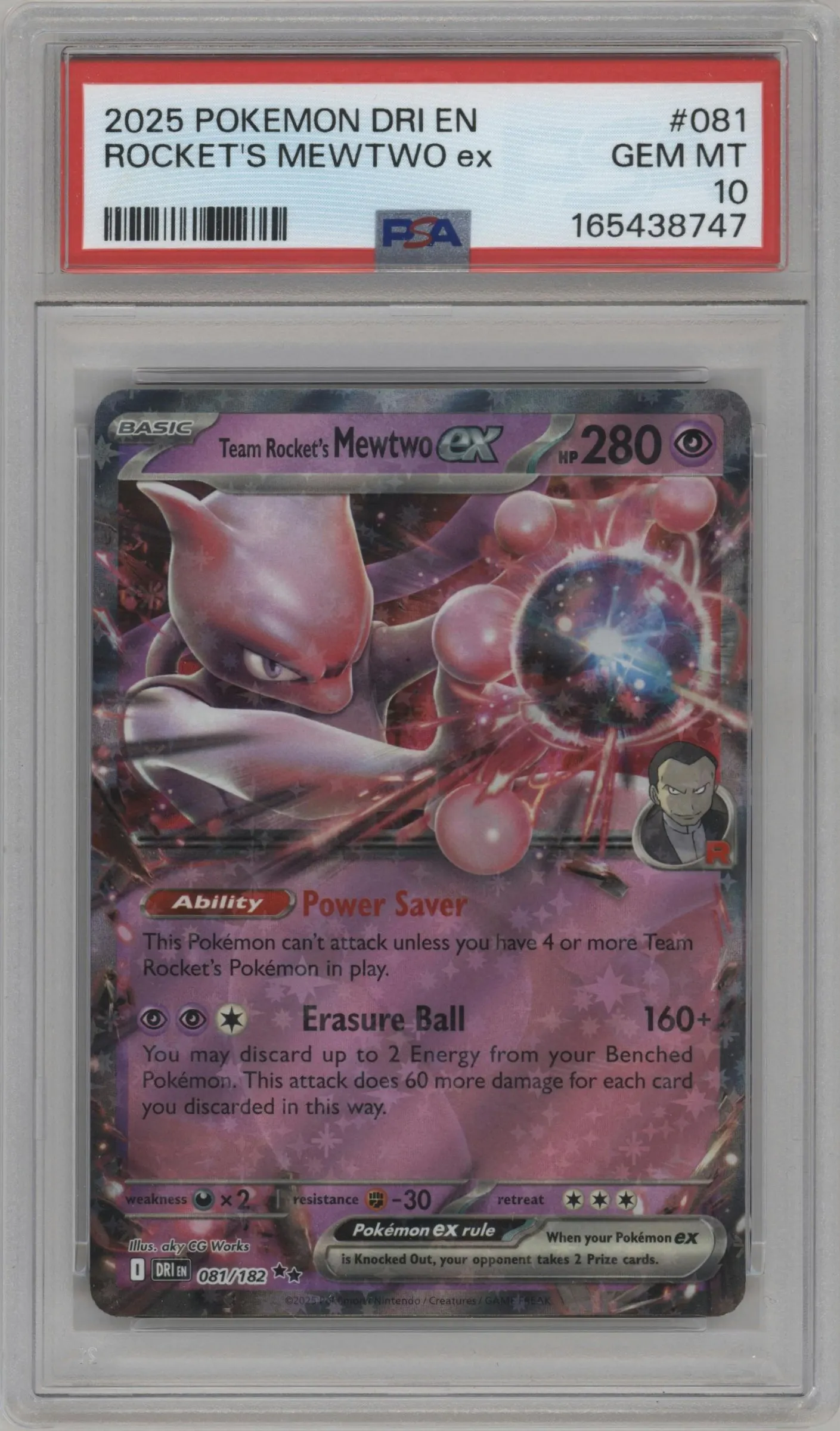 2025 Pokemon SV Destined Rivals Team Rocket's Mewtwo ex #081 PSA 10